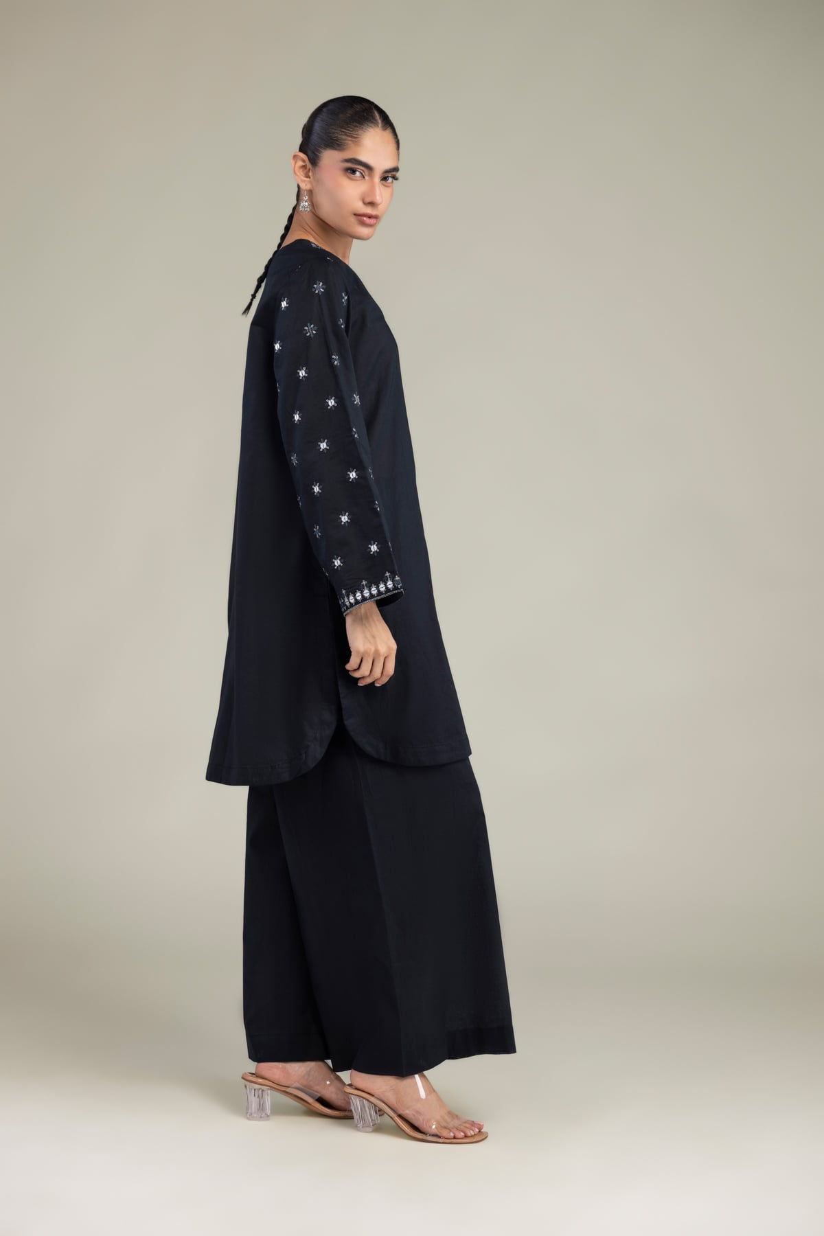 Embroidered Cambric Black Solid Pants - 1-26-102-A-F-VG