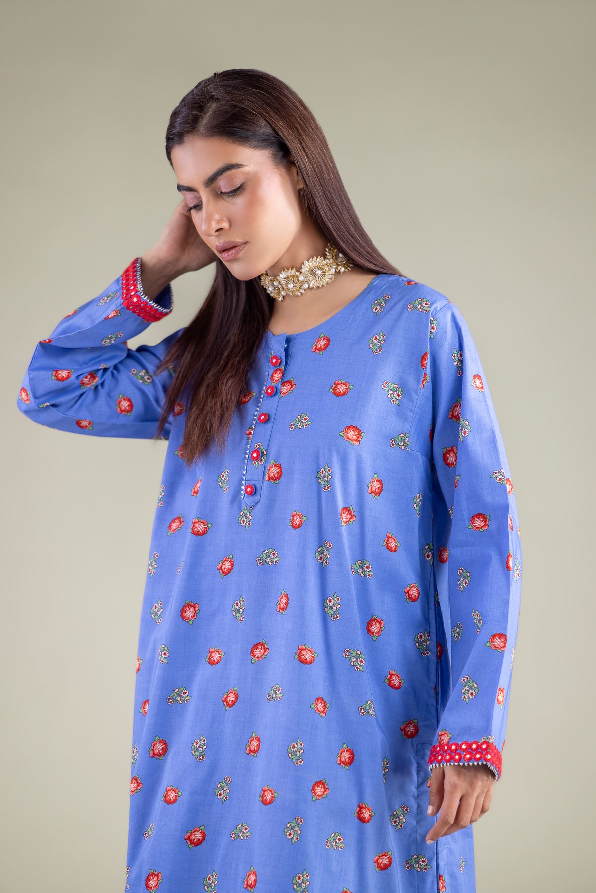 Embroidered Cambric Kurta - 2-26-105-A-D-VG