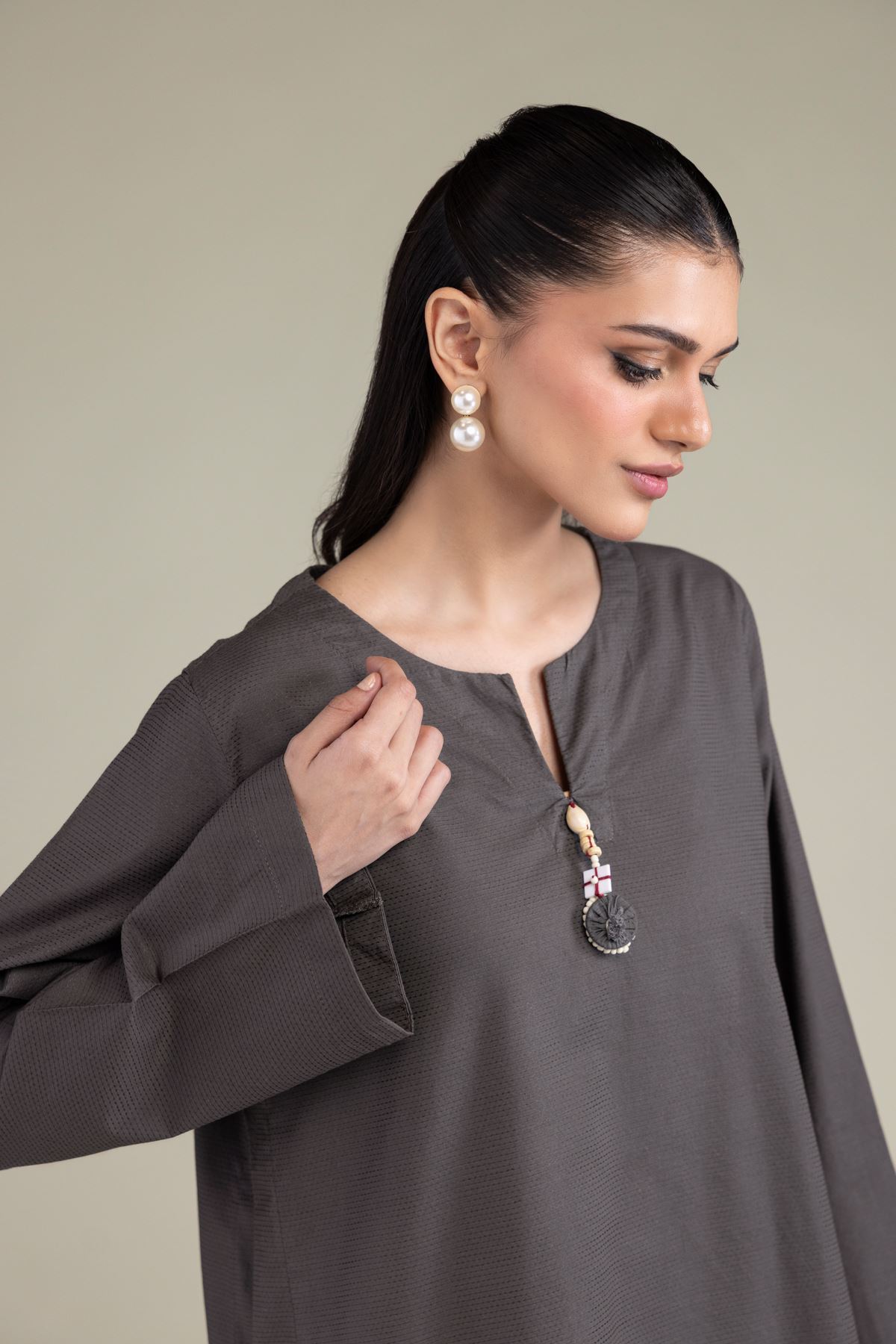 Dyed Textured Cotton Viscose Short Solid Kurta - T-A11-26-114FF1-VG