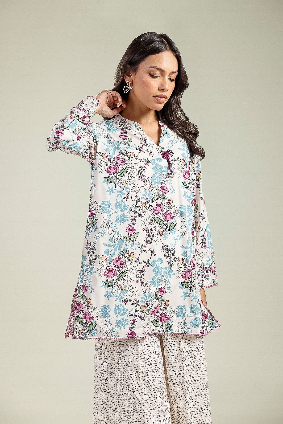 Printed Cambric Floral Cambric Kurta - 26-01-2E1-08BA-VG