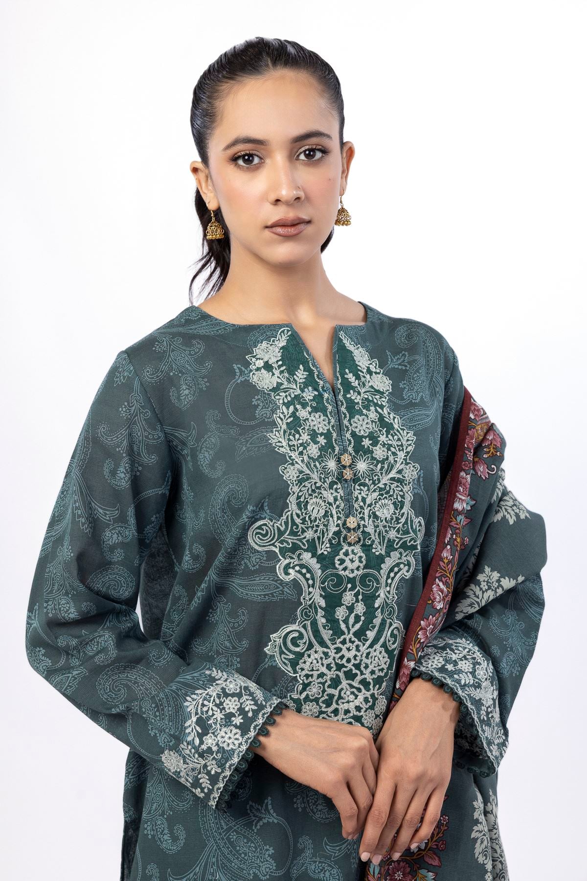 Embroidered Light Khaddar Paisley 3-Piece Set - LKN67BST-VG