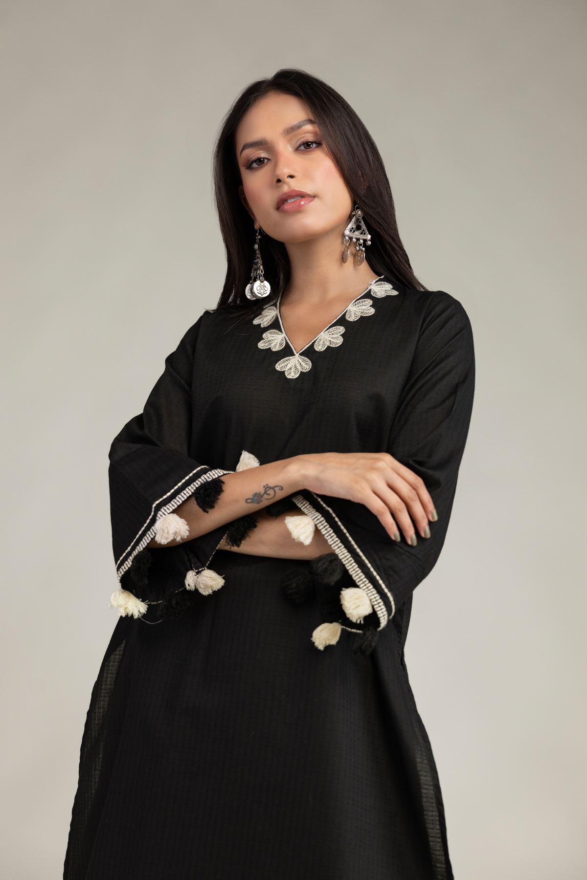 Embroidered Cotton Dobby Black Cotton Kurta - 1-26-225-A-C1-VG