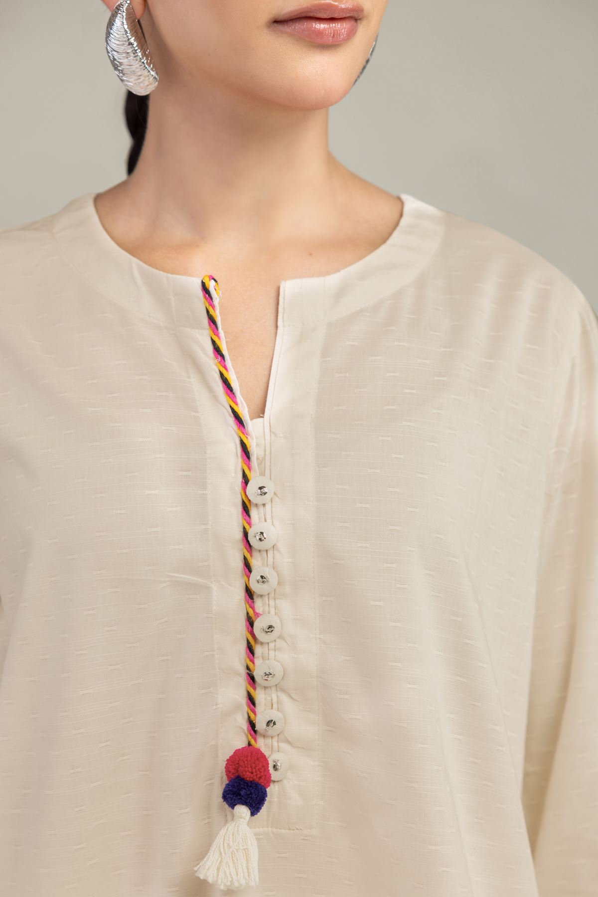 Embroidered Textured Cotton Viscose Short Cotton Kurta - 1-26-226-A-I1-VG