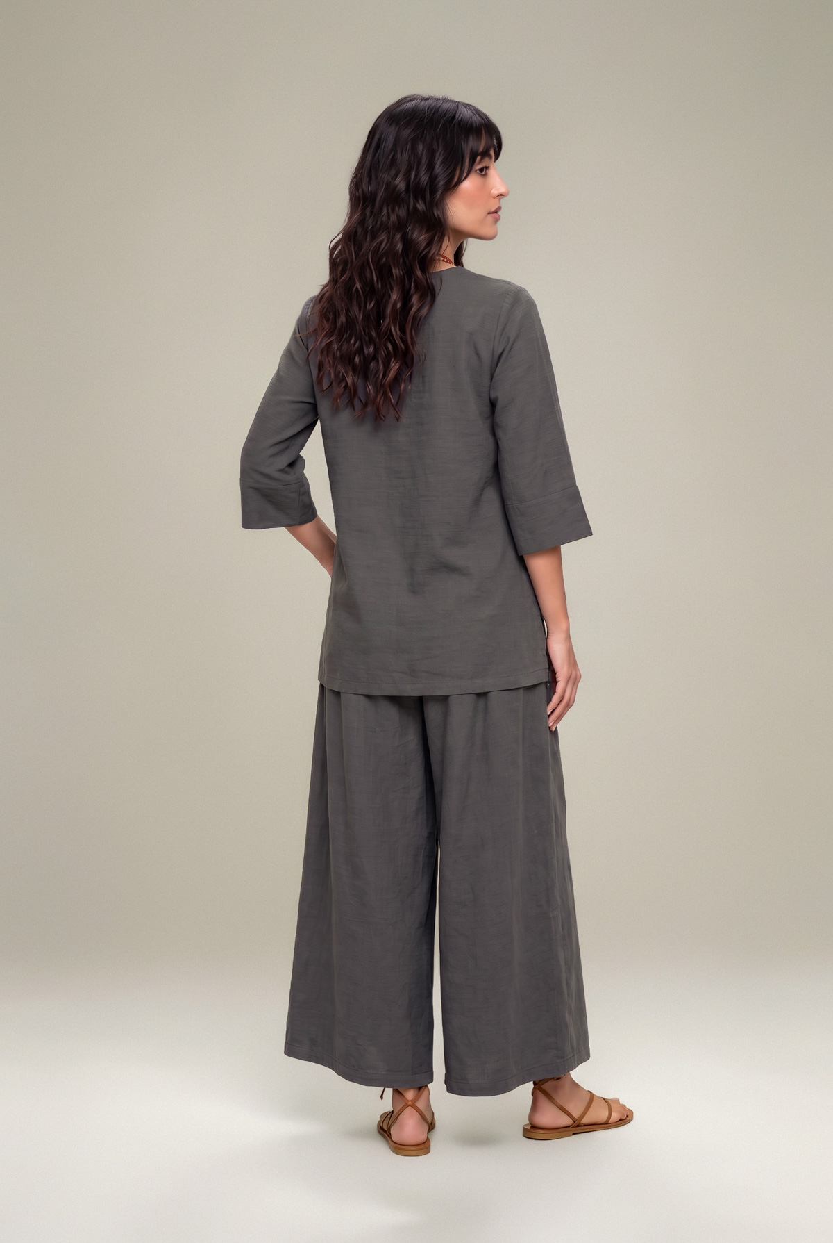 Dyed Textured Georgette Solid Gray Tunic - 1-26-229-B-F1-VG