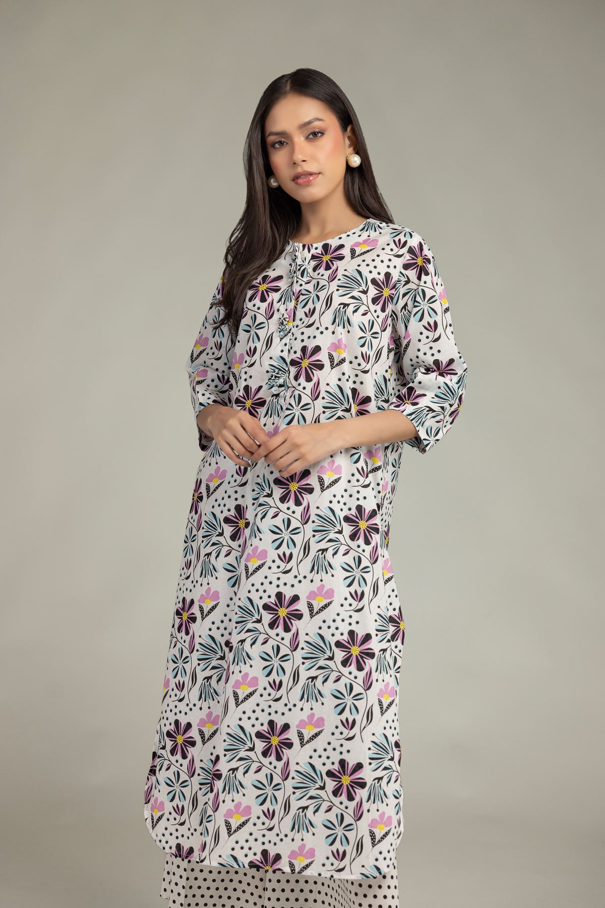 Printed Cambric Floral Cambric Kurta - 1-26-227-A-B1-VG