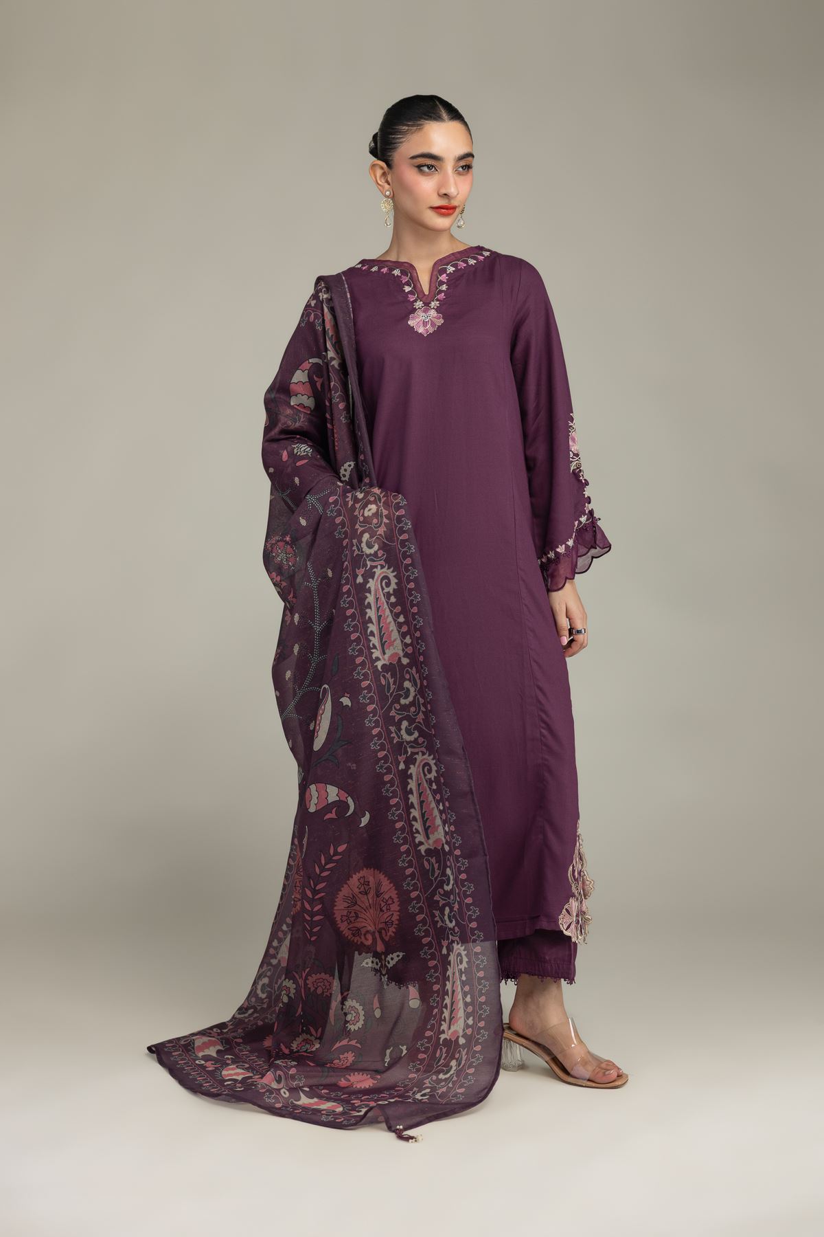 Embroidered Mesuri Floral Mesuri Dupatta - 2-26-210-A-B1-VG