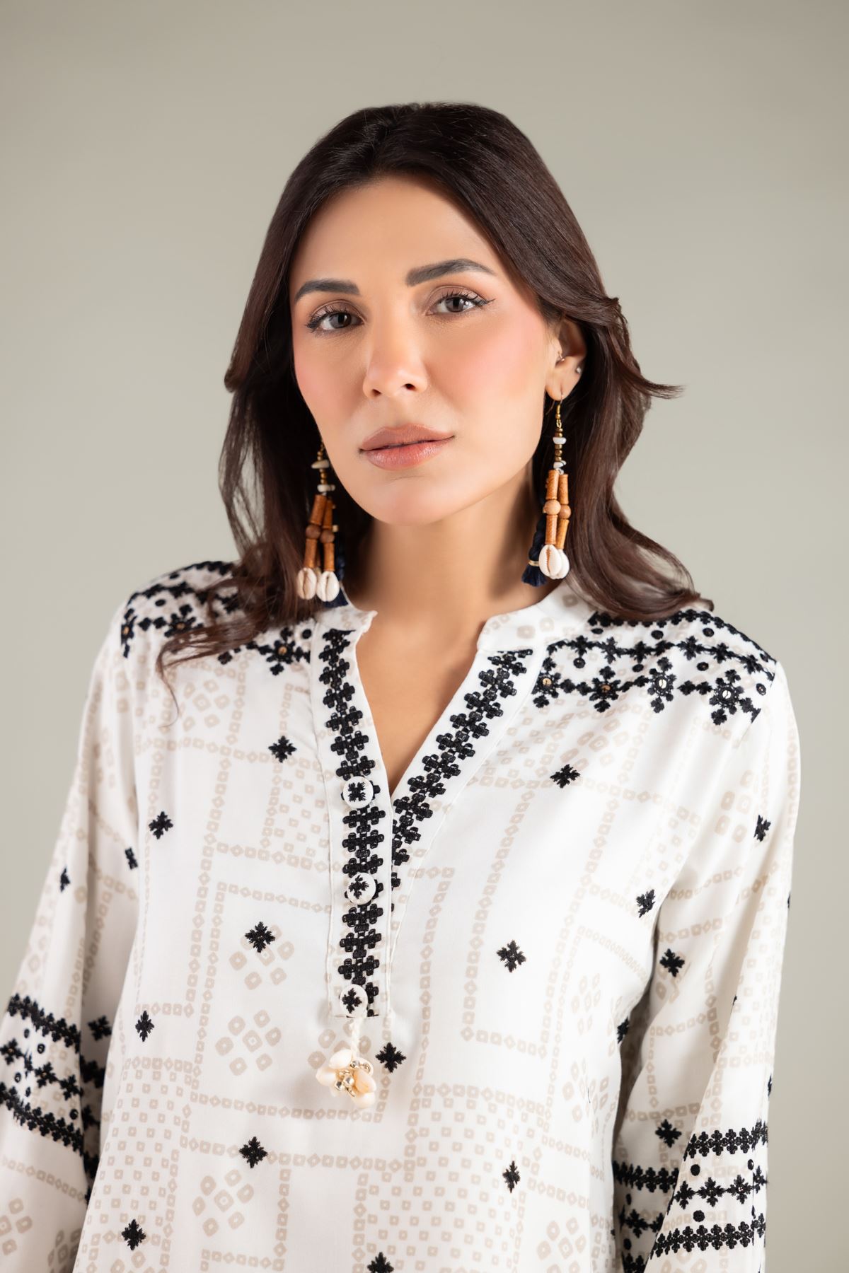 Embroidered Viscose Crepe Shirt - LKN78BST-VG