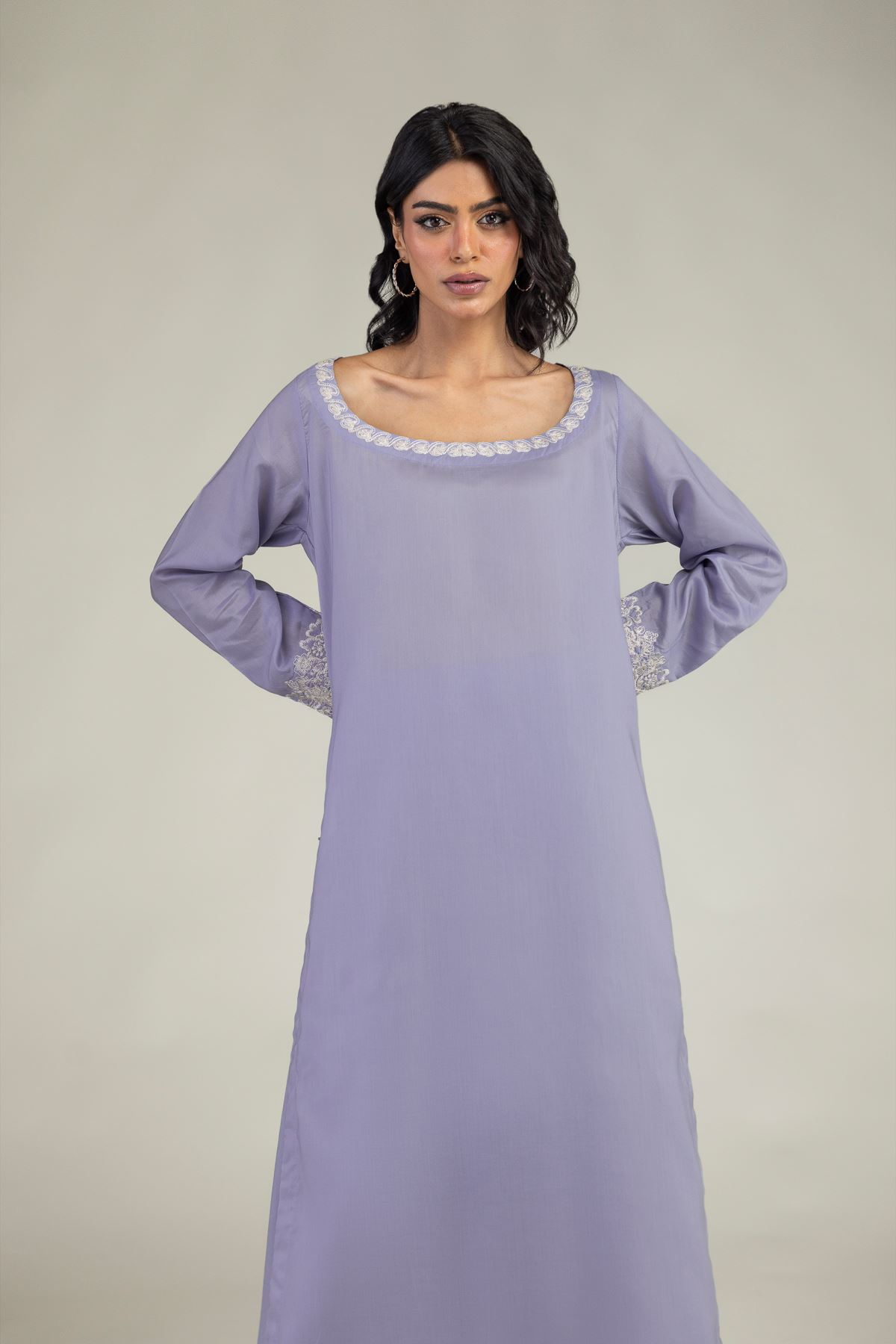 Embroidered Lyocell Long Lavendar Kurta - 1-26-240-A-J1-VG