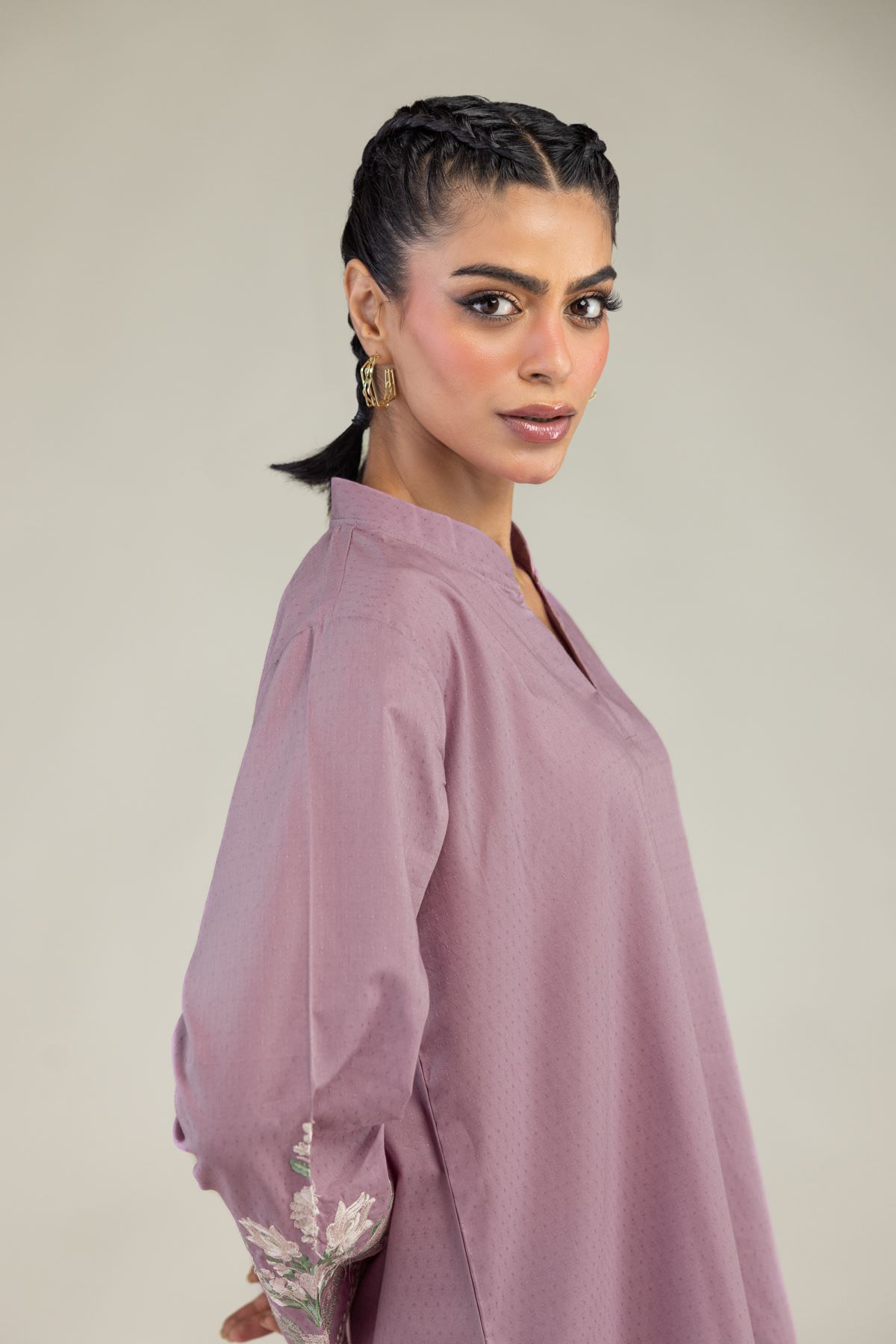 Embroidered Cotton Dobby Floral Cotton Kurta - 25-10-12E5-04TB-VG