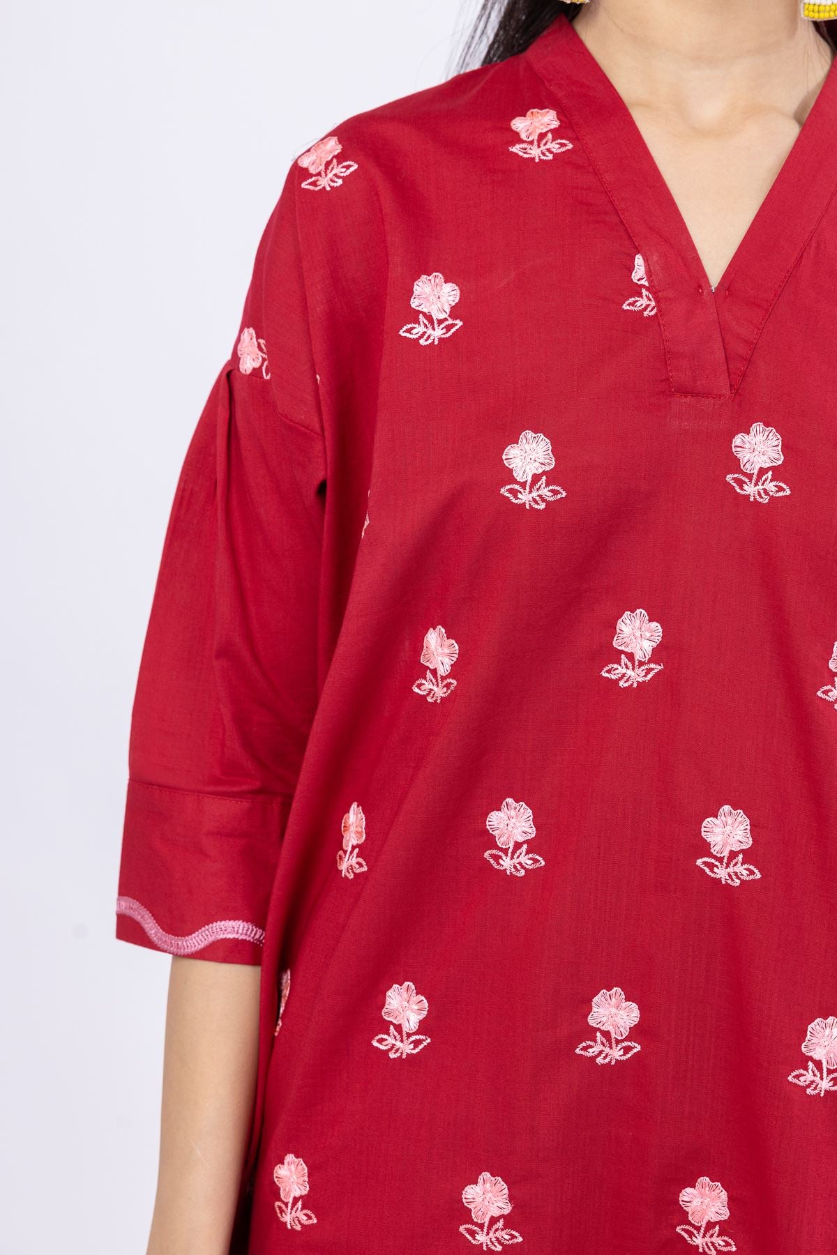 Embroidered Crosshatch Poplin Kurta - 25-10-11E1-09TB-VG