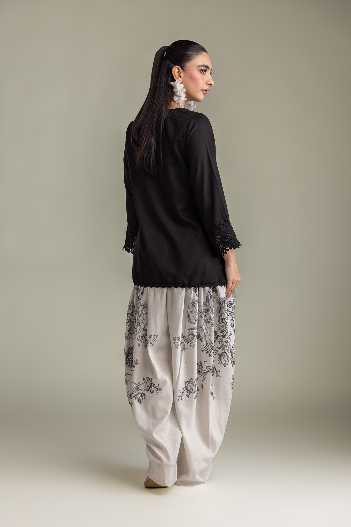 Printed Raw Silk Short Black Kurta - 2-26-418-A-H1-VG