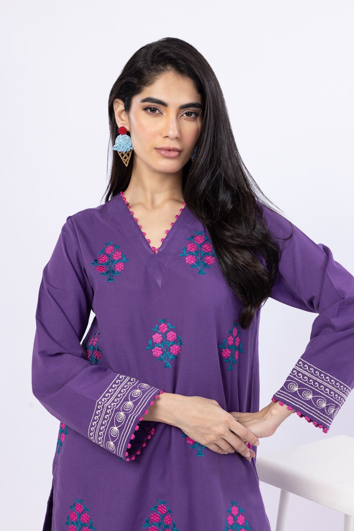 Embroidered Handwoven Cotton Kurta - 25-09-11E14-08TA-VG