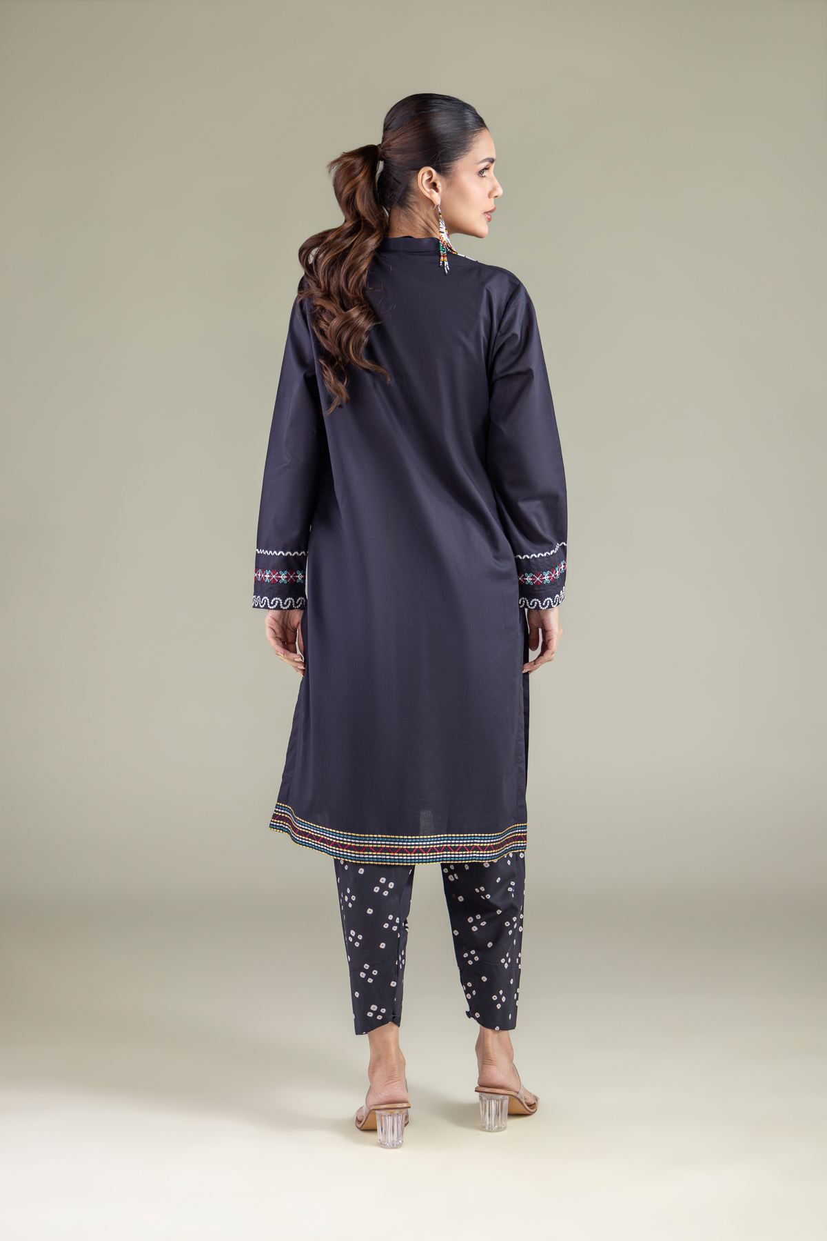 Embroidered Cambric Navy Pom-Pom Kurta - 1-26-117-A-E-VG