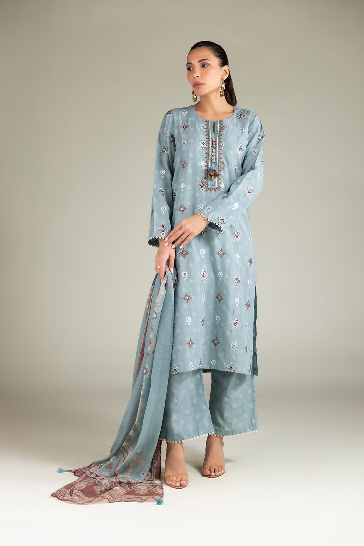 Embroidered Broshia 3-Piece Tailored Set - 1-26-102-A-F-VG