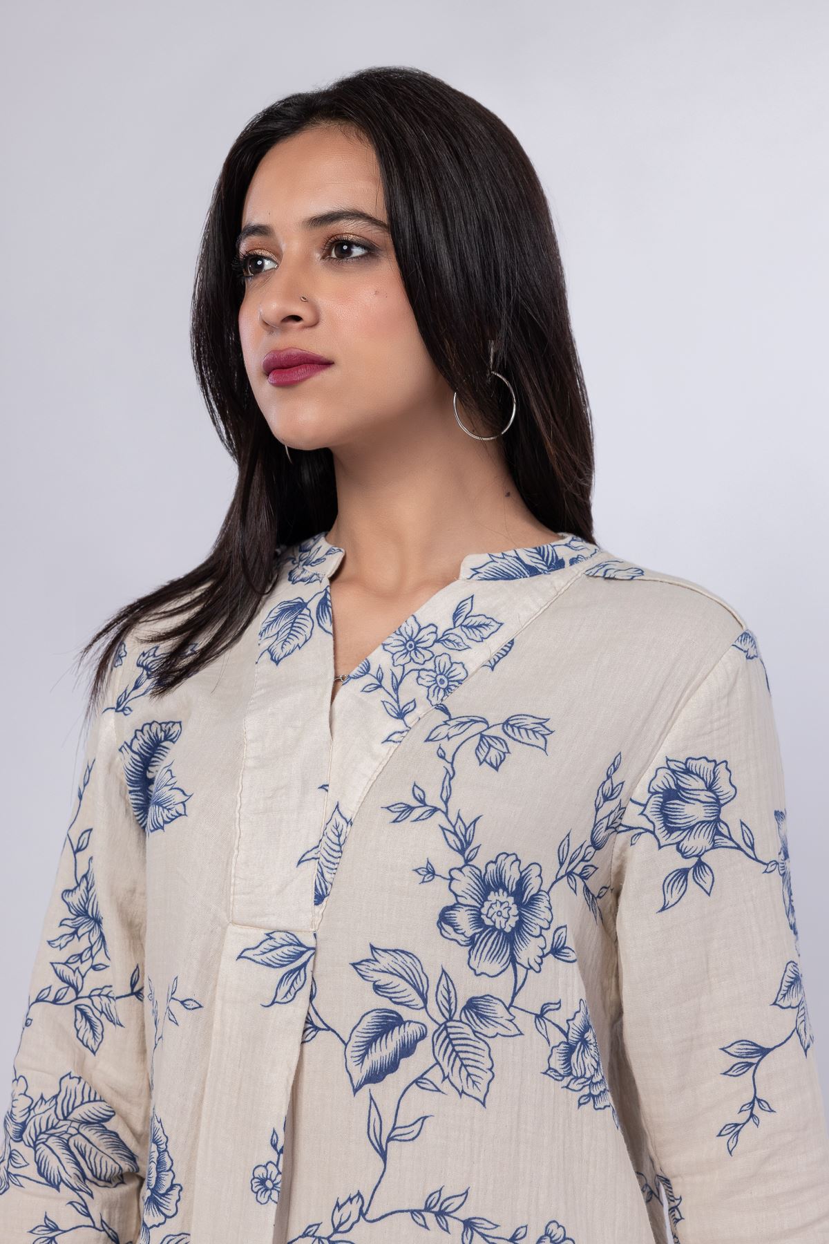Printed Cheese Cloth Kurta - 25-02K1-01BAB-VG
