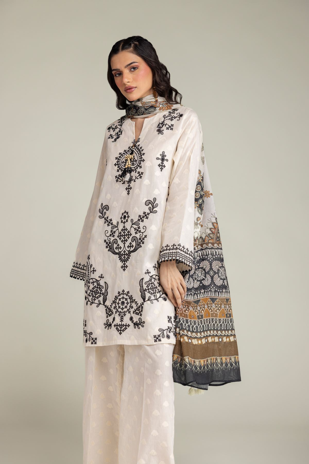Embroidered Broshia Fabrics 3 Piece - 2-26-308-A-B1-VG