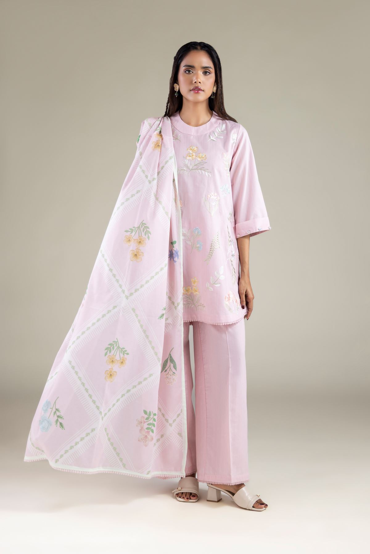 Embroidered Lawn Floral Dupatta - 1-26-114-A-G-VG