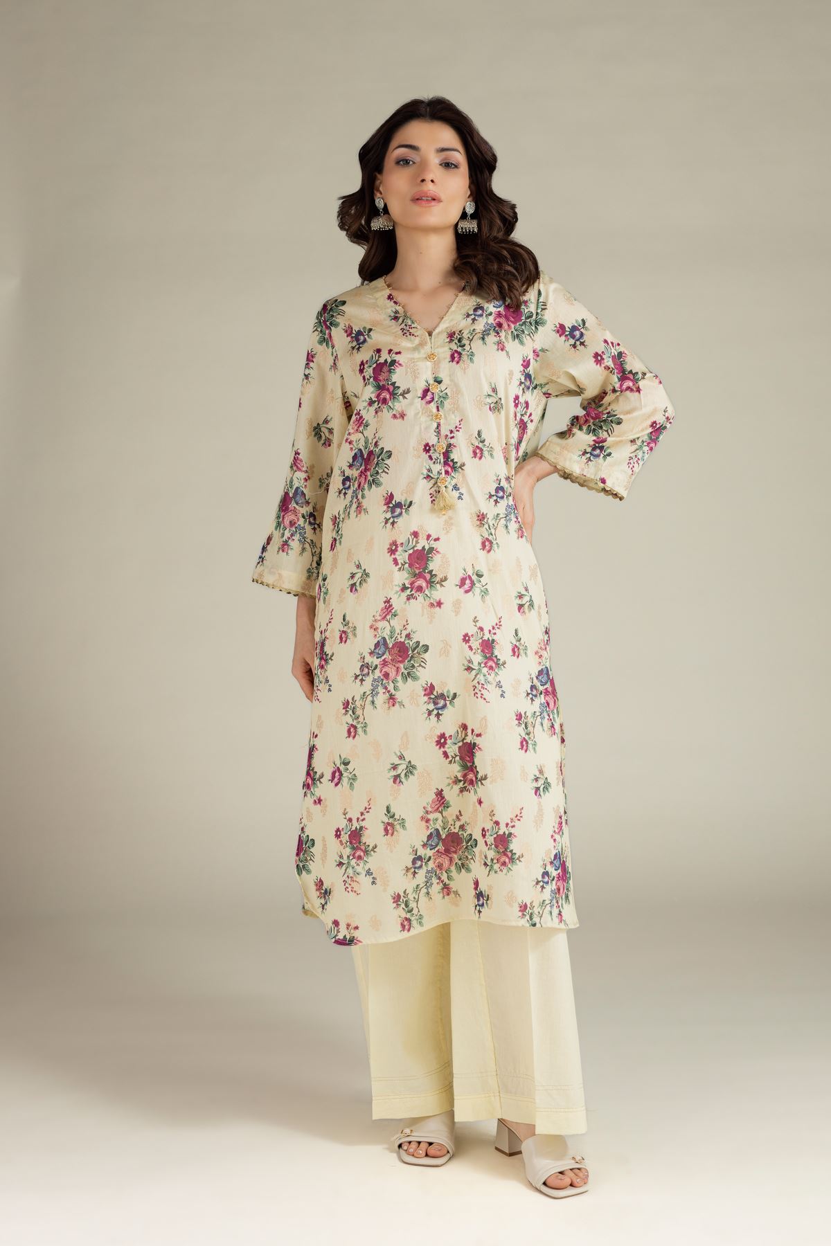Printed Jacquard Tailored 2 Piece | Top and Bottom - T-A113-26-111EE1-VG