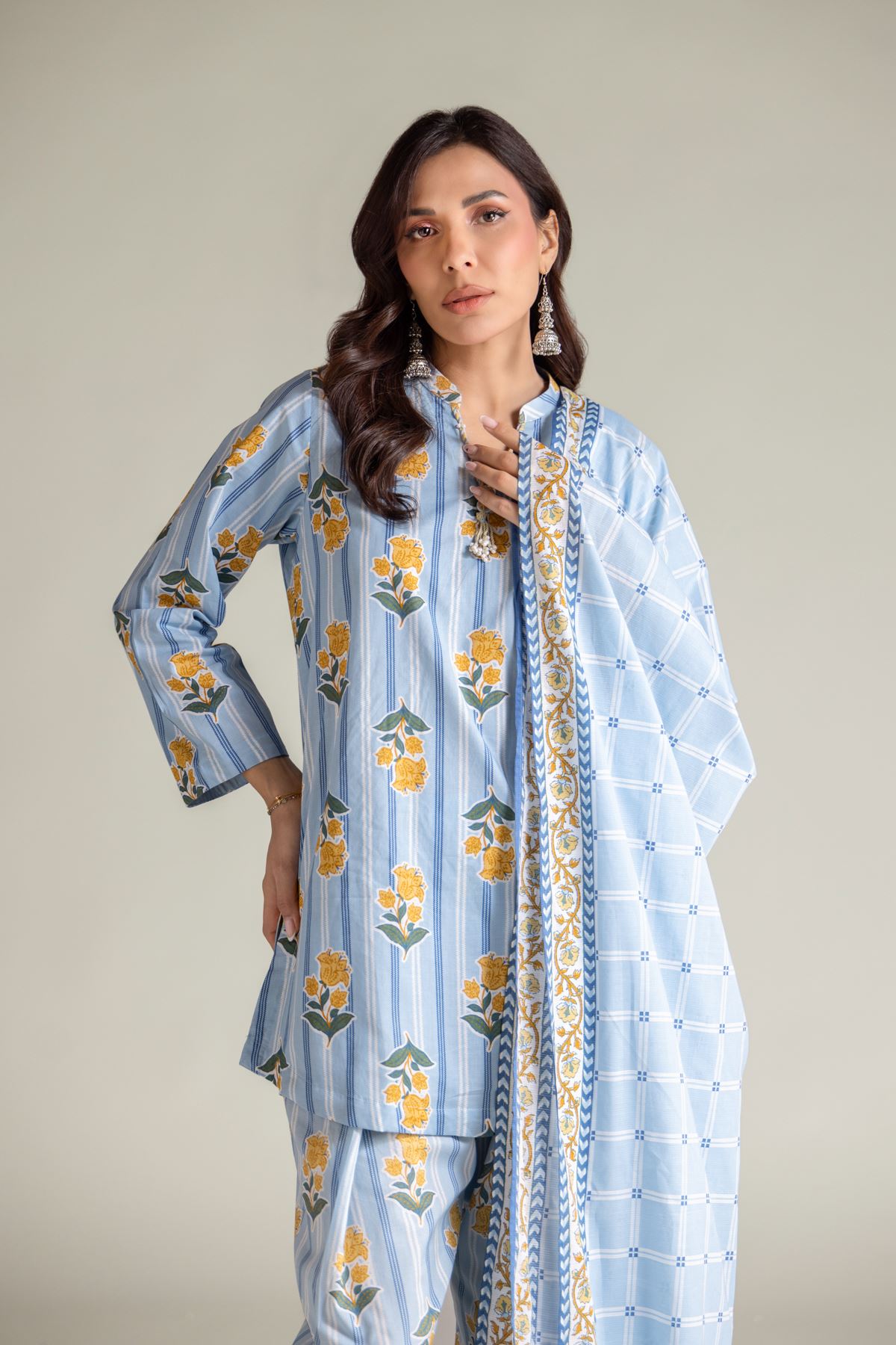 Embroidered Textured Lawn Blue Lawn Dupatta - 1-26-139-C-D-VG