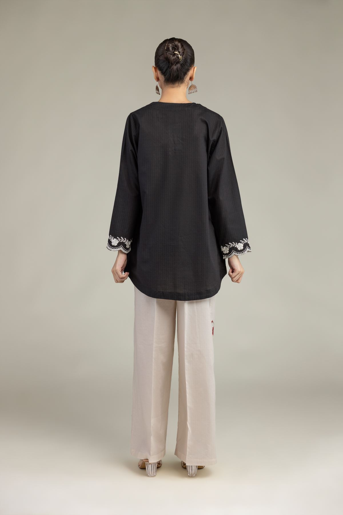 Embroidered Cotton Dobby Black V-Neck Kurta - 1-26-203-A-H1-VG