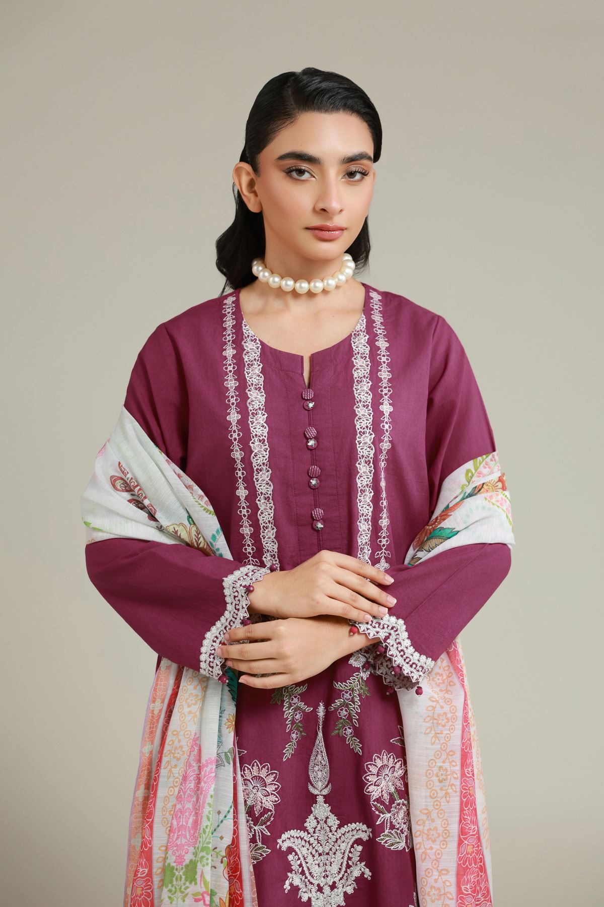 Embroidered Cambric Tailored 3 Piece - T-A33-26-105FF-VG