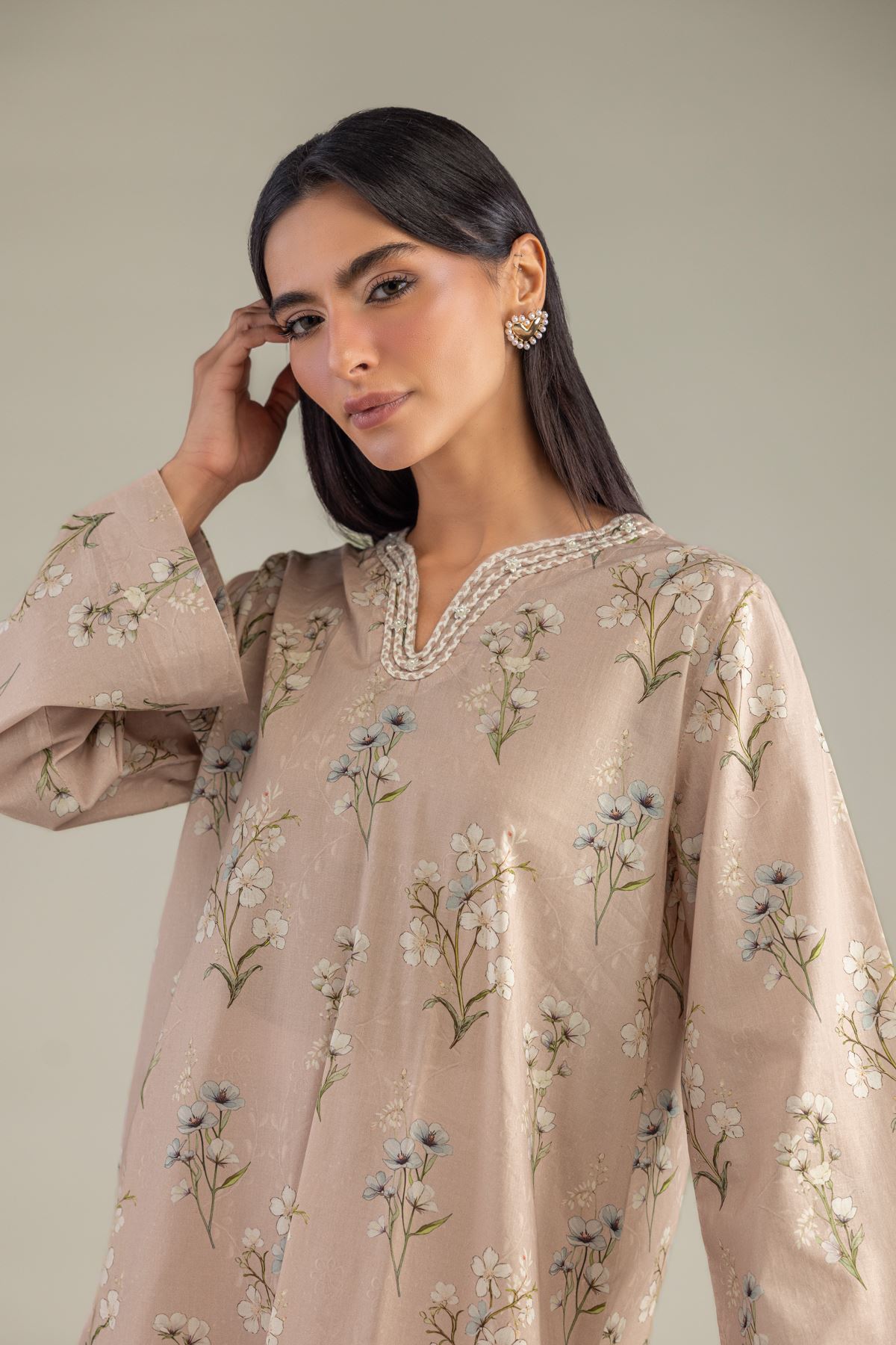 Printed Cambric Long Cambric Kurta - 1-26-322-B-A1-VG