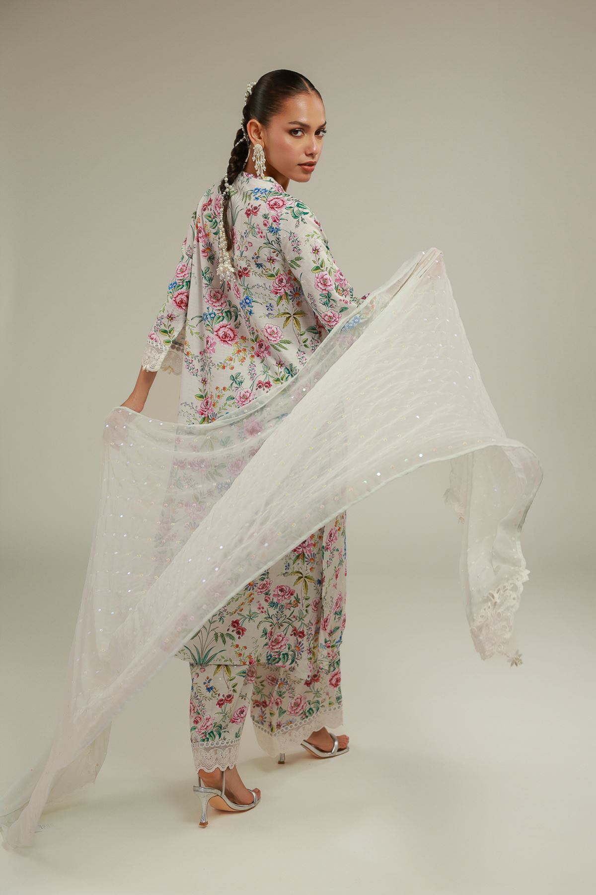 Embroidered Chiffon Lace-Up Summer Dupatta - 2-26-103-A-C-VG