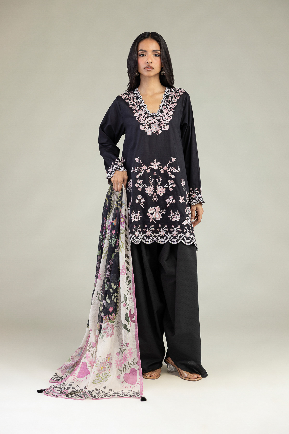 Embroidered Cotton Dobby Cotton Tailored Set - 1-26-102-A-F-VG