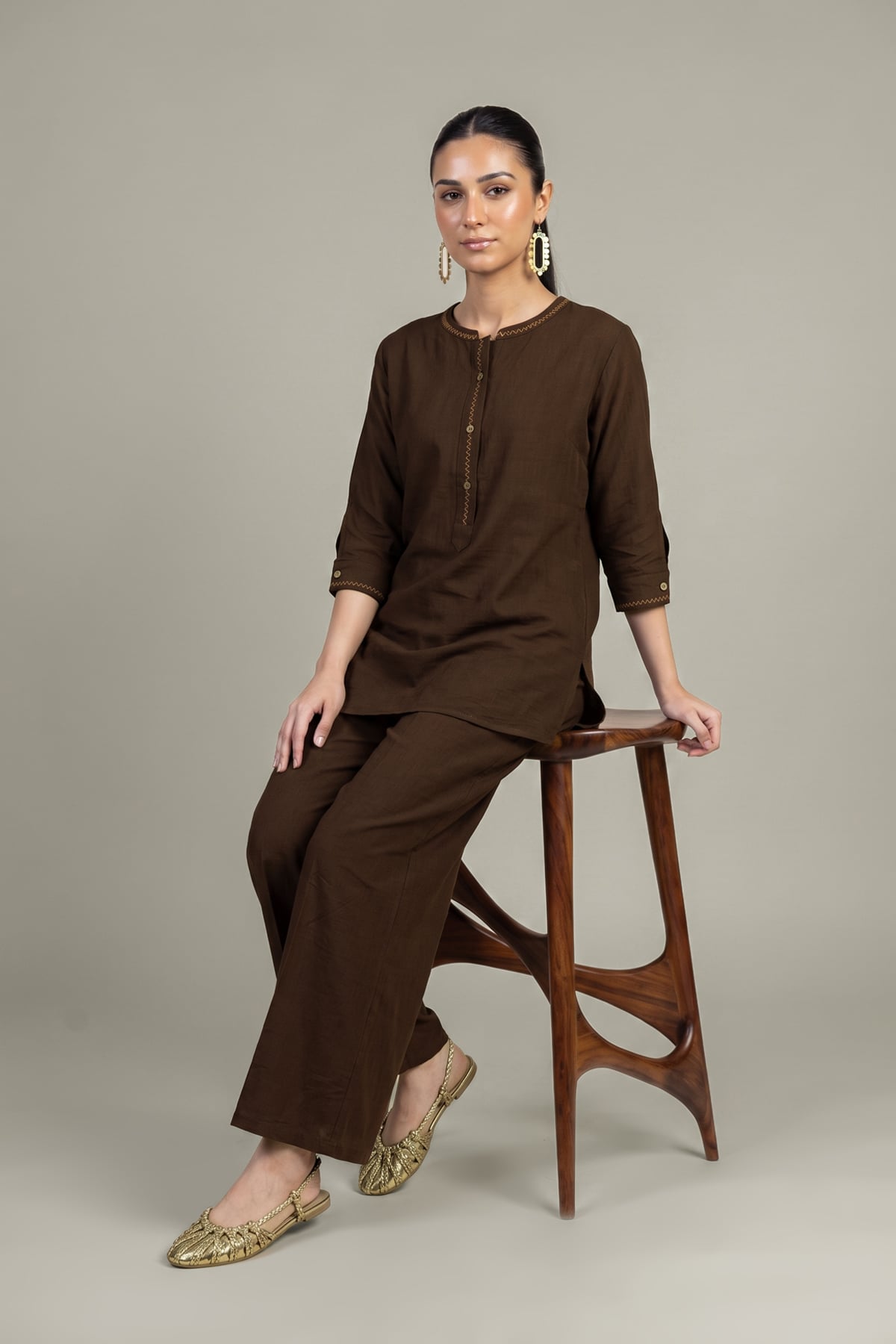 Dyed Crepe Brown Crepe Shirt - 1-26-408-A-A1-VG
