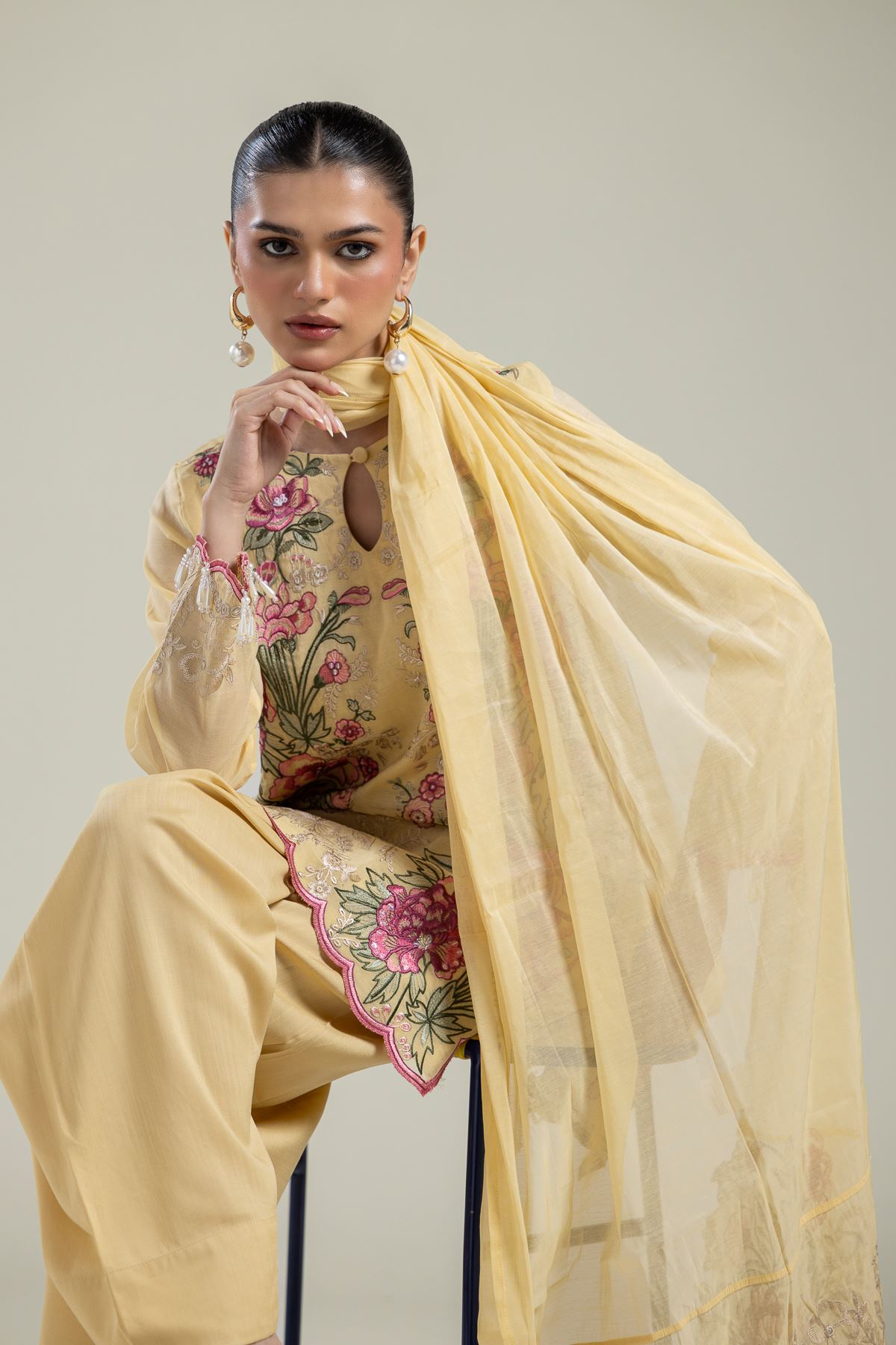 Paper Silk Floral Silk Dupatta - 2-26-109-A-B-VG