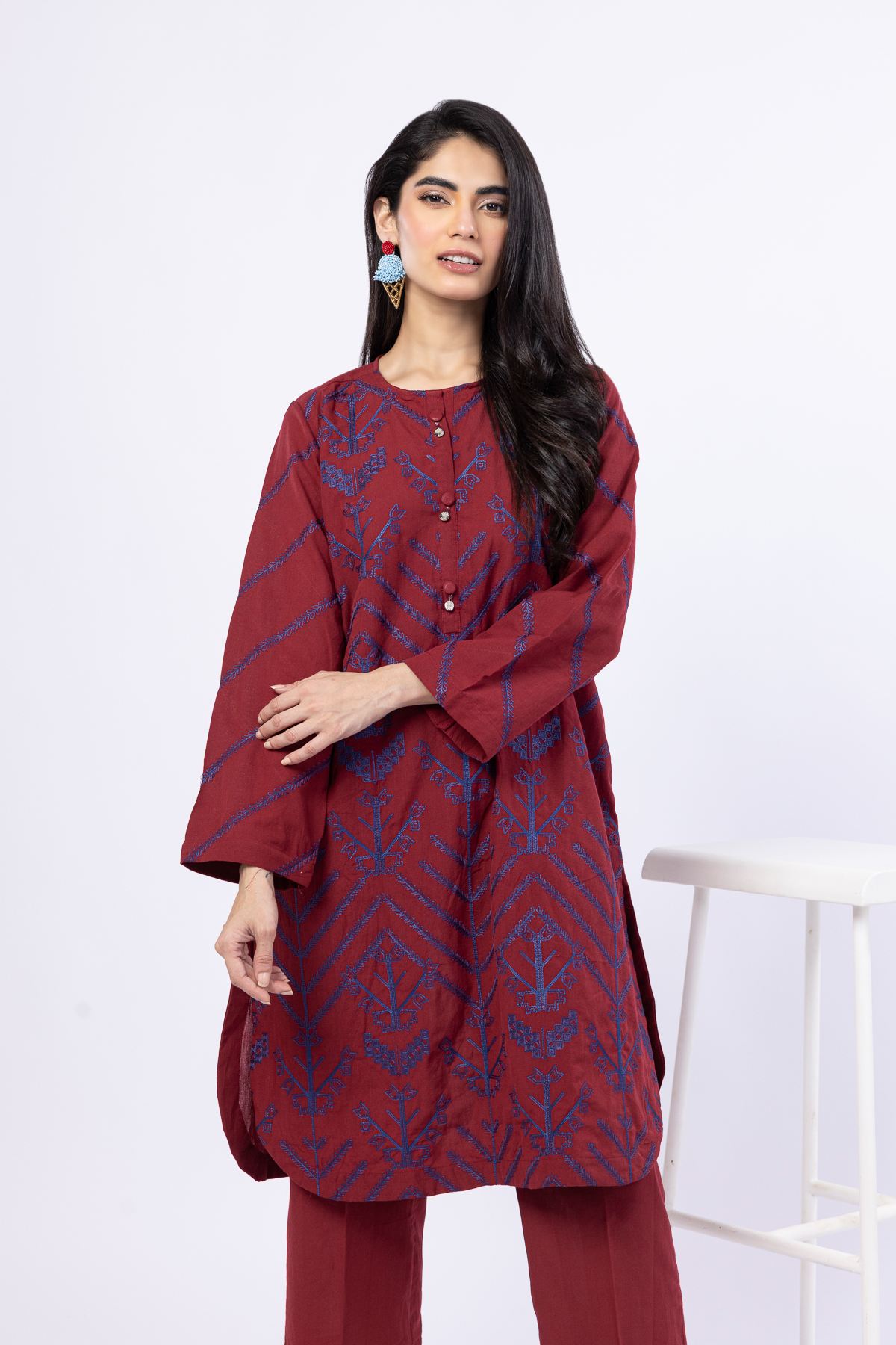 Embroidered Handwoven Cotton Kurta - 25-08K3-07TA-VG