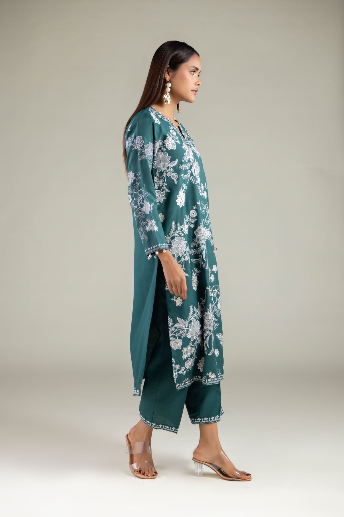 Embroidered Raw Silk Floral Pants - 2-26-112-A-B-VG