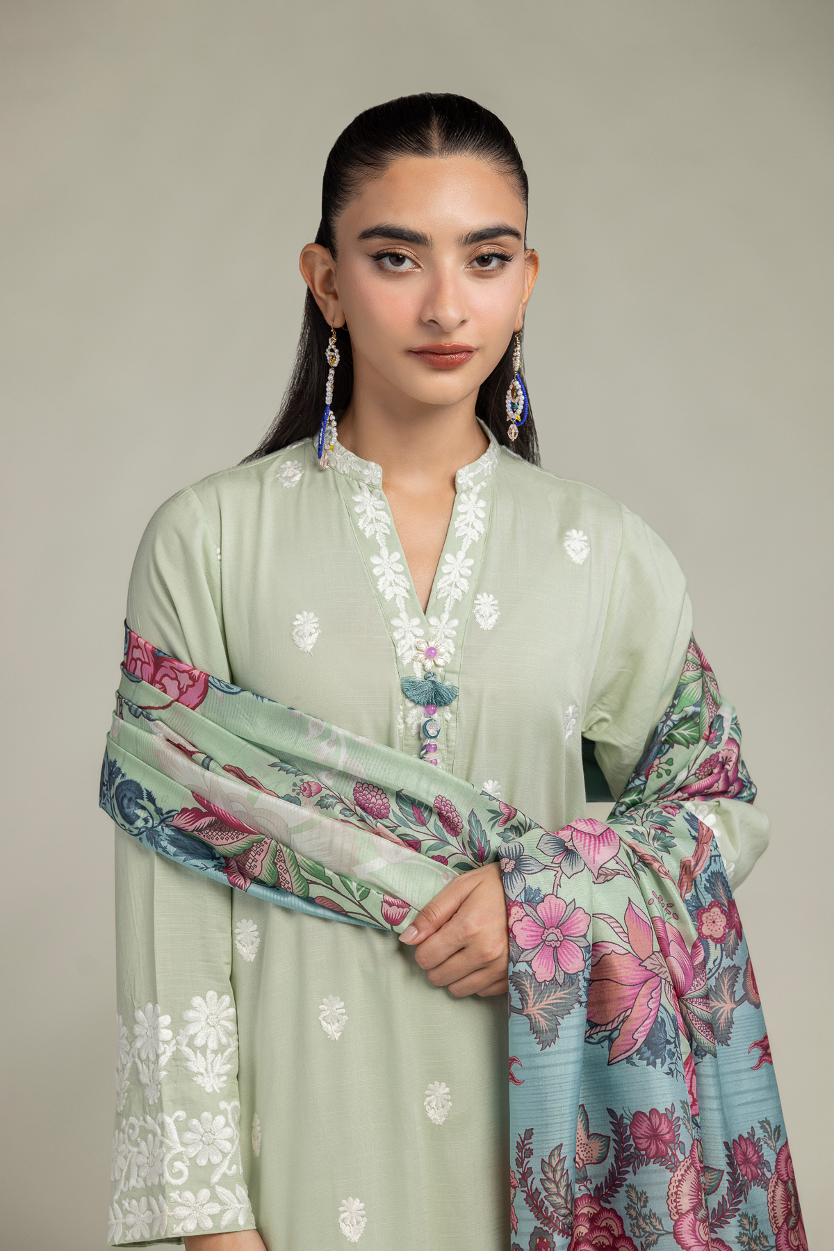 Embroidered Polyester Silk Silk Floral Dupatta - 2-26-106-A-H-VG