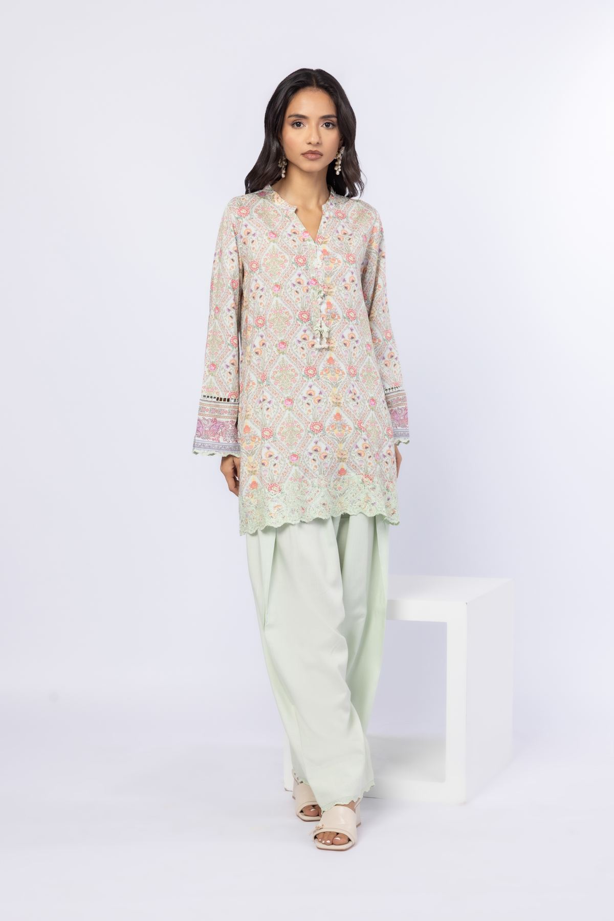 Embroidered Crosshatch Raw Silk Pants - 1-26-110-A-D-VG