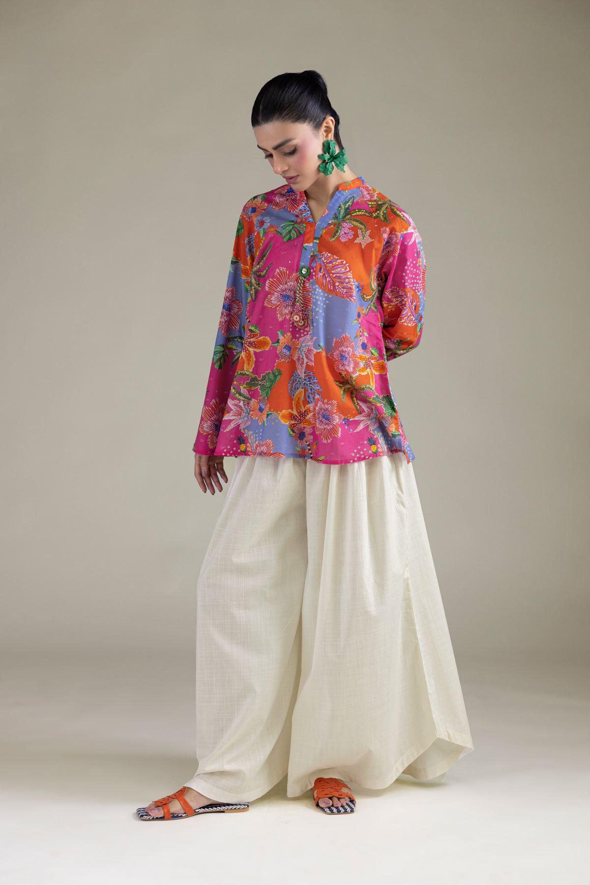 Embroidered Cambric Off-White Cambric Trousers - 3-26-203-B-H1-VG