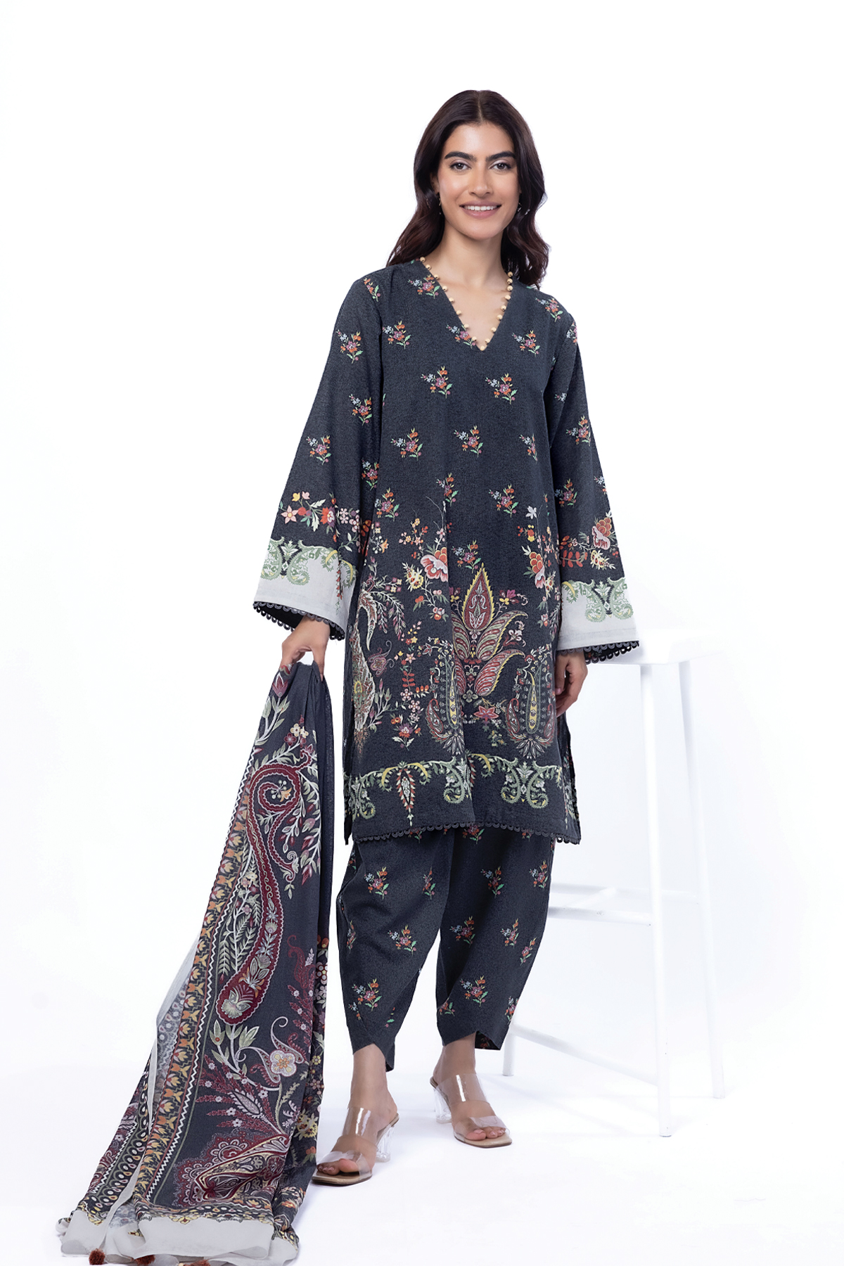 Printed Karandi Fabrics 3 Piece - LKN66A-VG