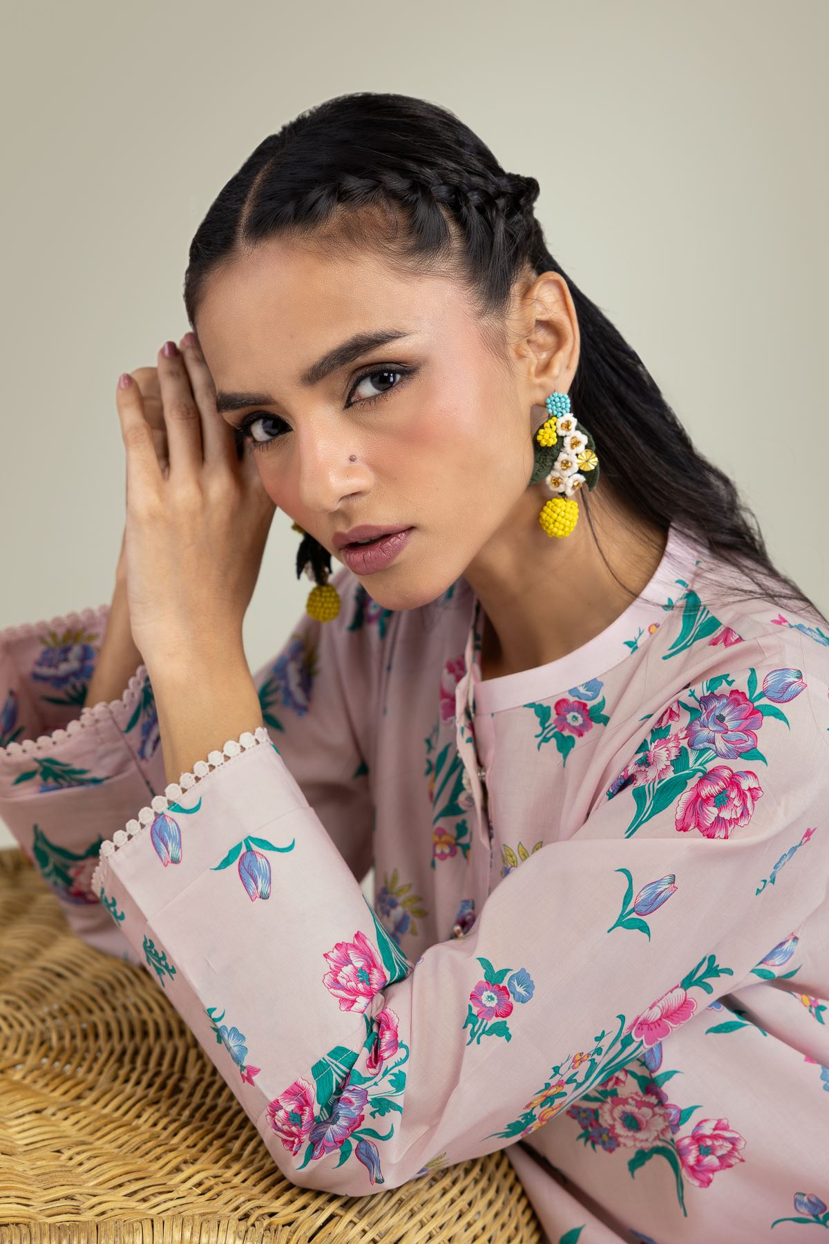 Printed Cambric Short Pink Kurta - 2-26-207-A-C1-VG