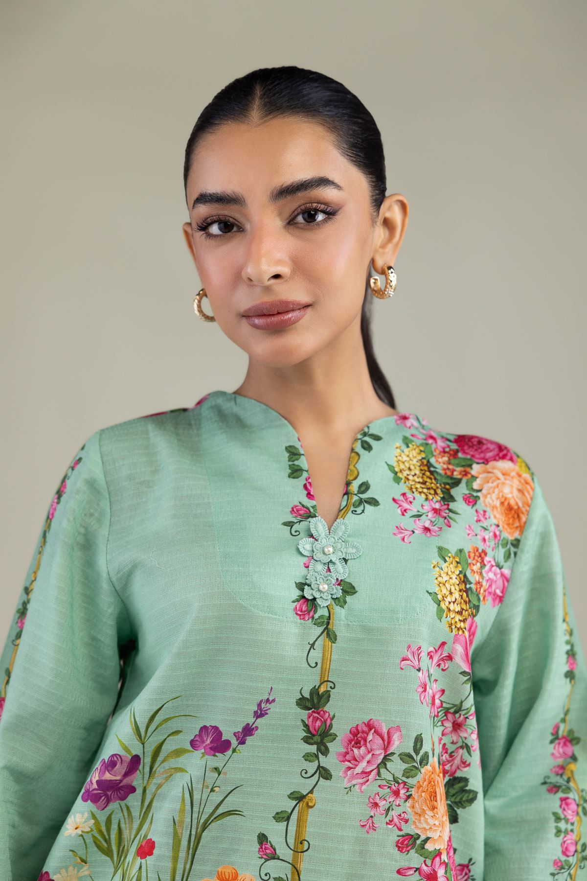 Printed Cotton Dobby Mint Dobby Kurta - 1-26-220-B-E1-VG