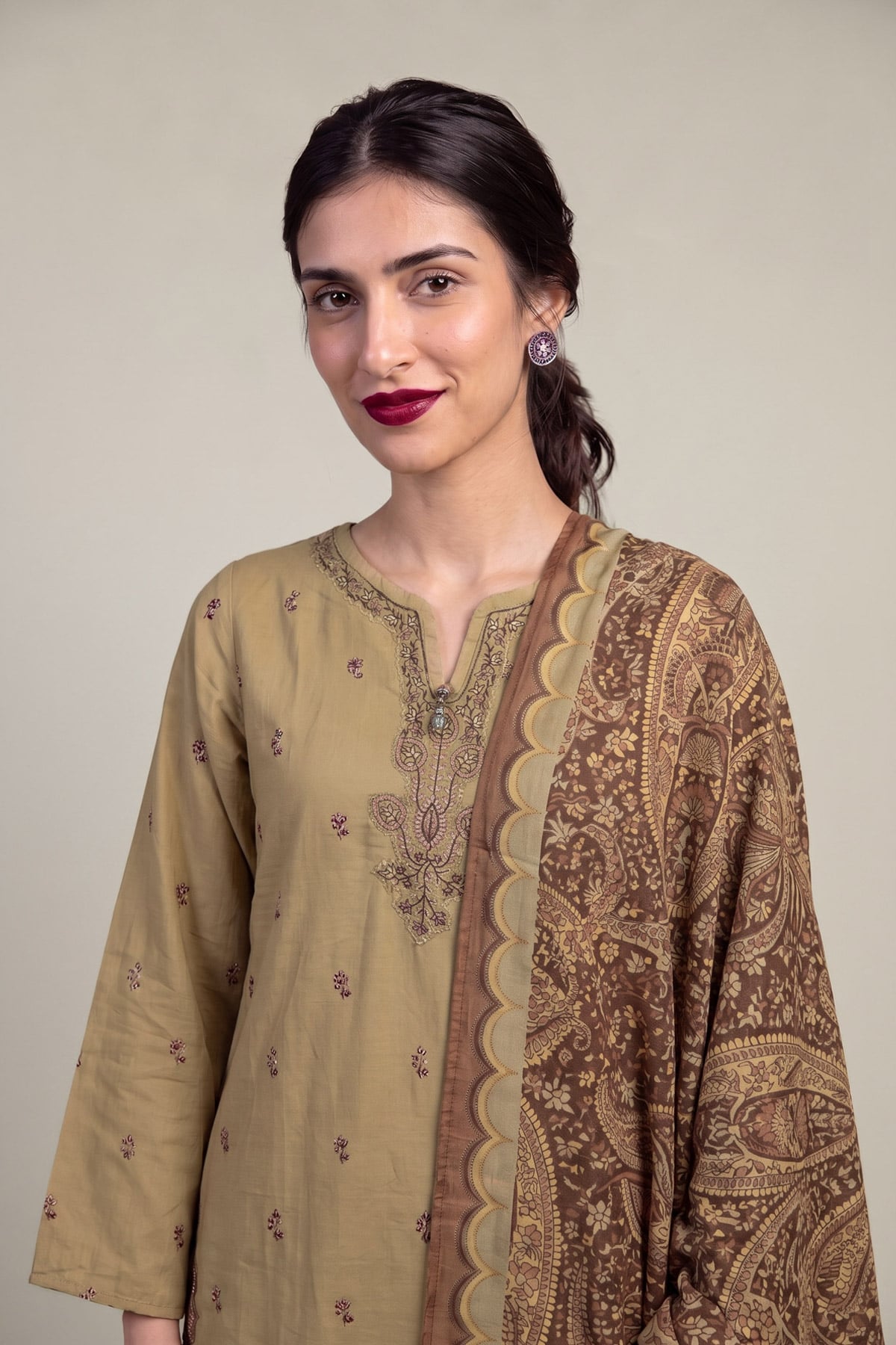 Embroidered Polyester Silk Polyester Silk Dupatta - 1-26-309-B-D1-VG