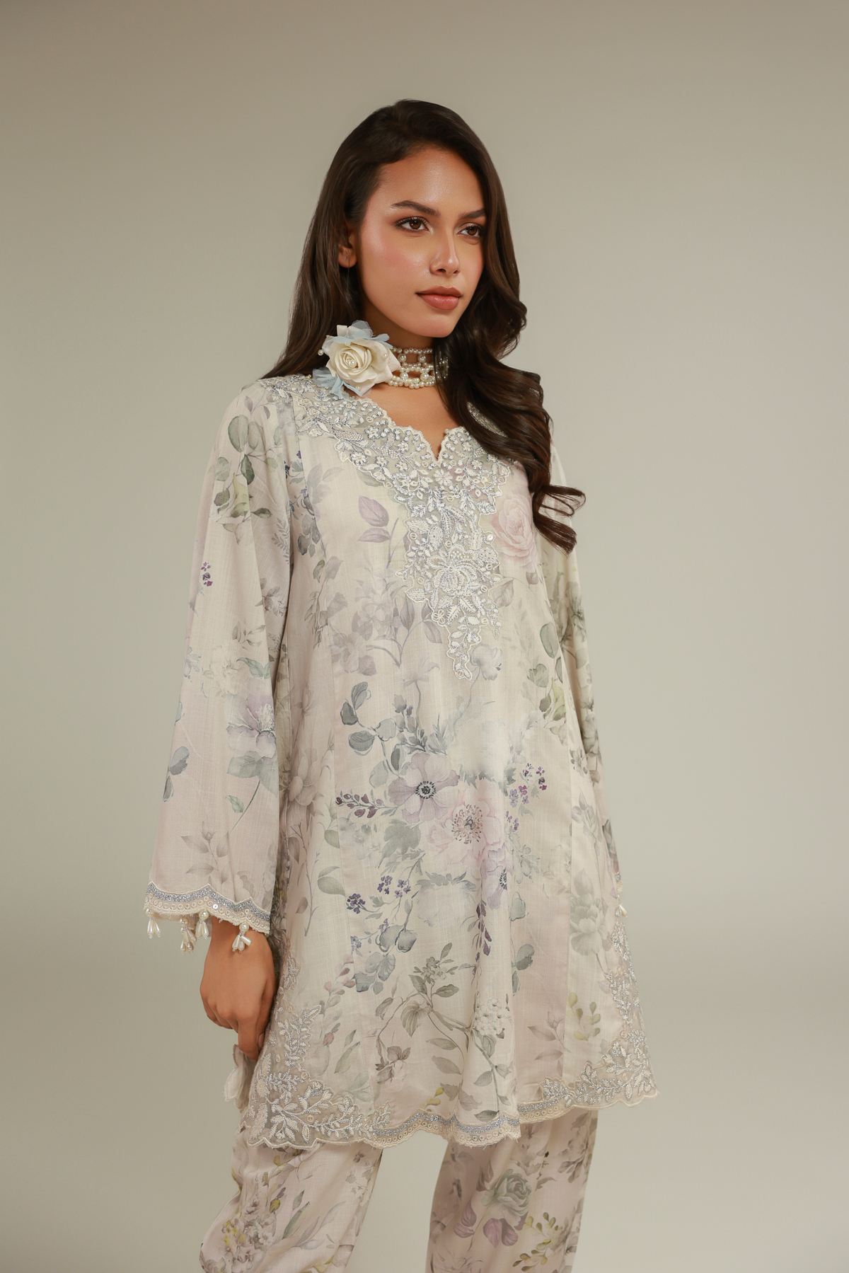 Embroidered Raw Silk Floral Co-ords Set - 1-26-122-A-A-VG