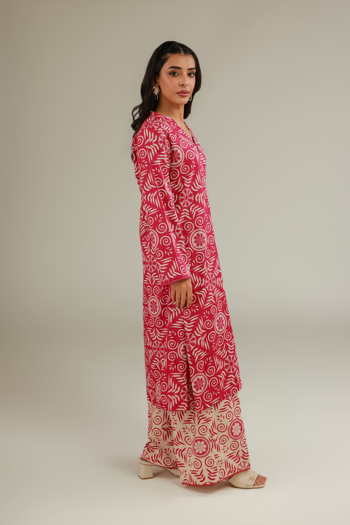 Printed Textured Cotton Floral Red Kurta - 25-11-12S2-10TA-VG