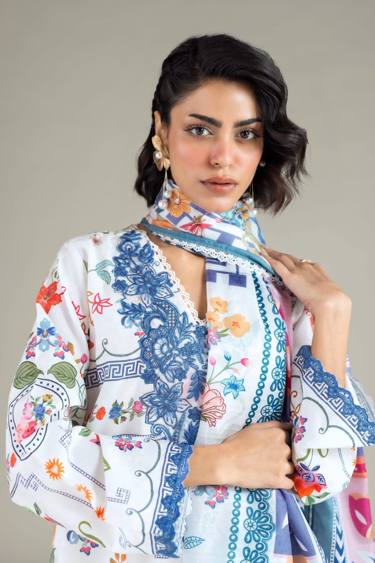 Embroidered Jacquard 3-Piece Printed Suit - T-A33-26-104FD2-VG