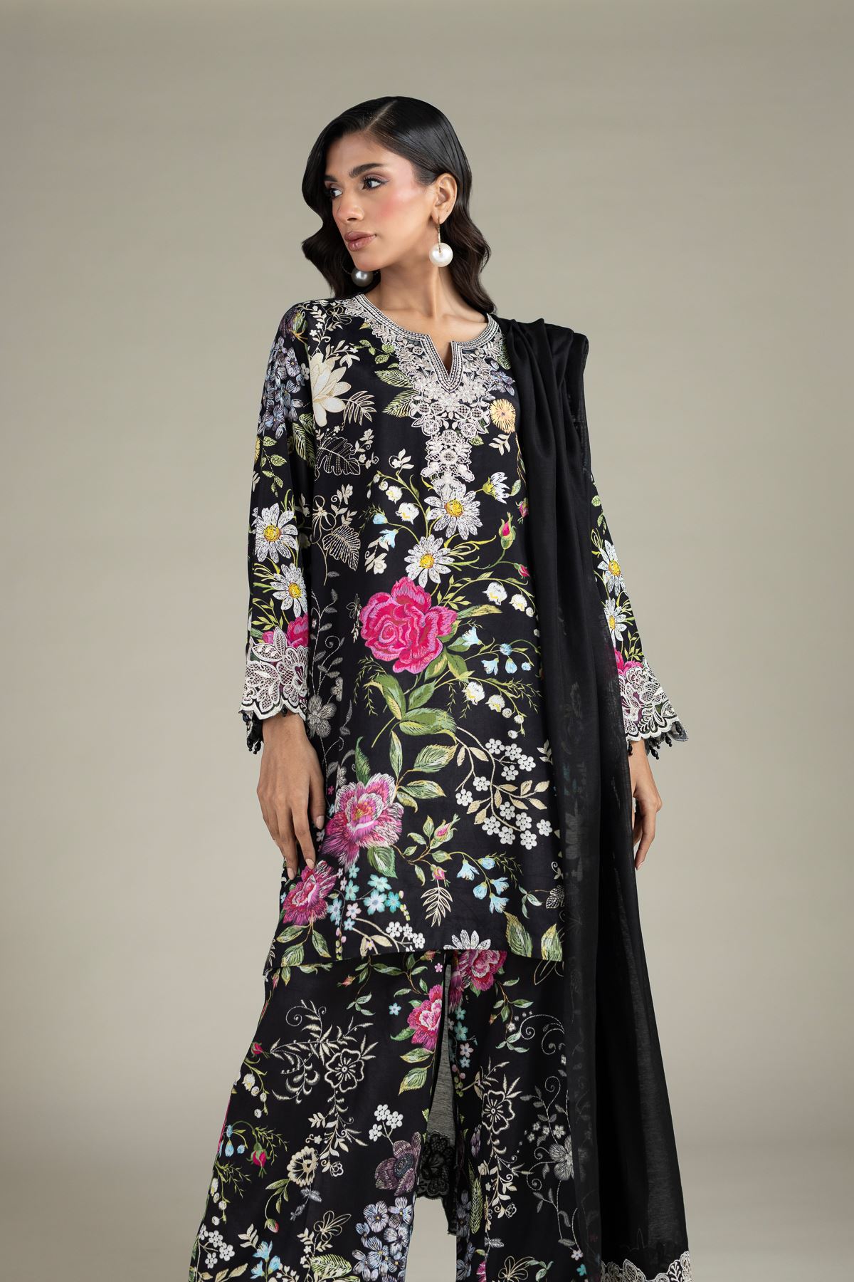 Embroidered Raw Silk Three-Piece Tailored Set - T-A22-26-122FI1-VG
