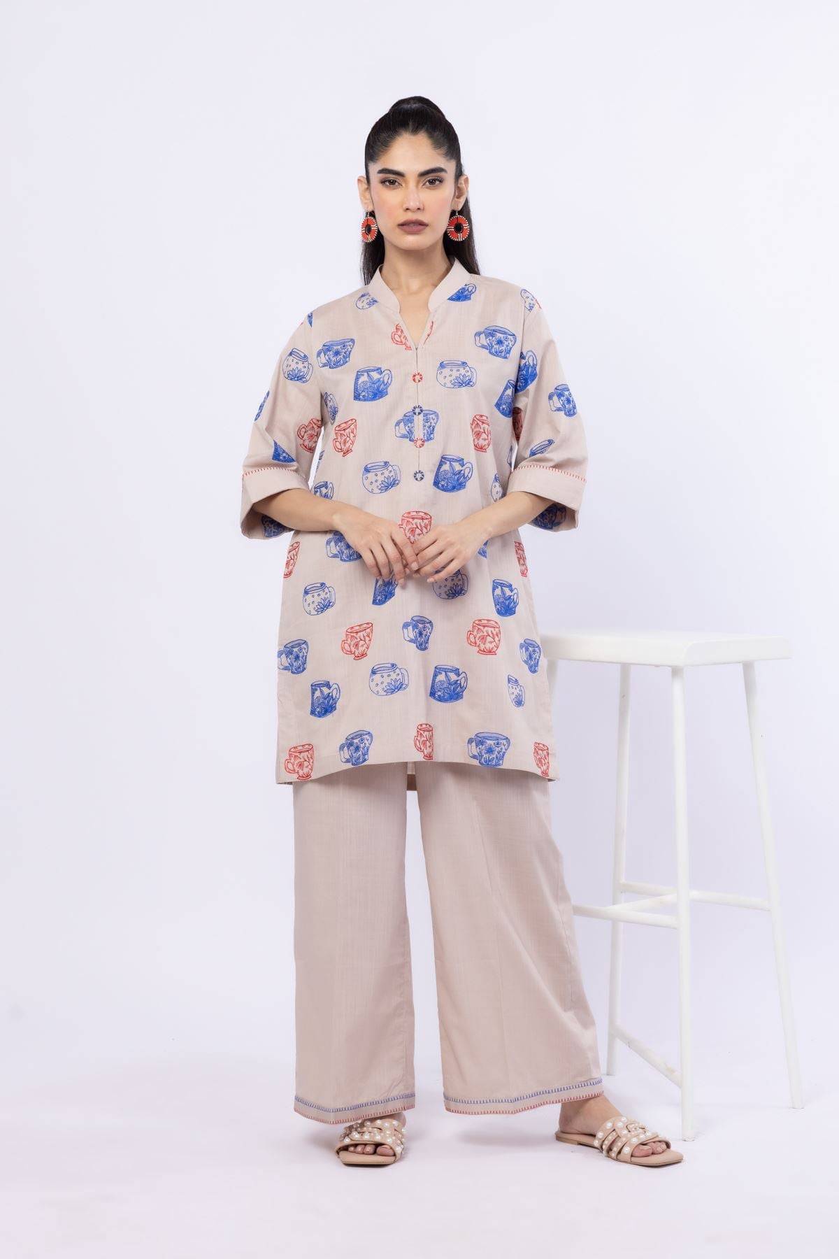 Embroidered Crosshatch Poplin Kurta - 25-09-9S3-07TB-VG