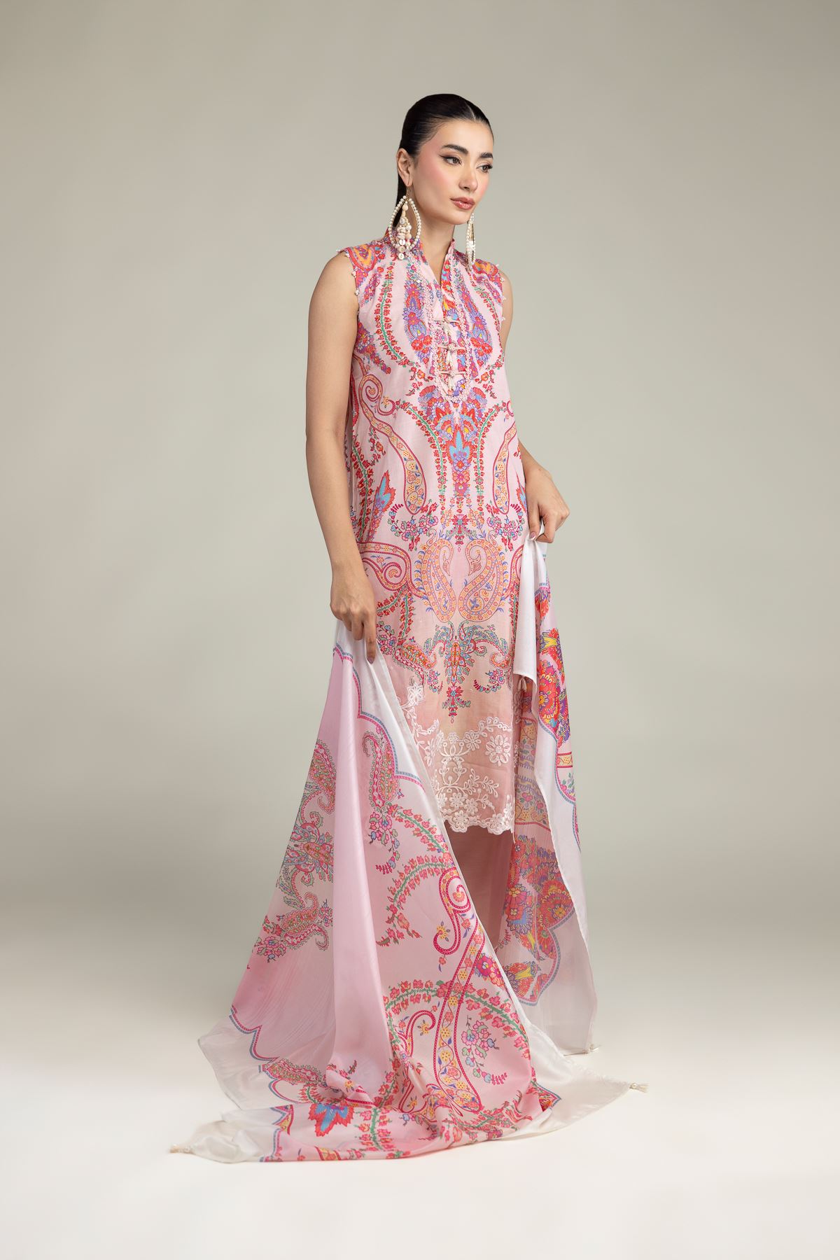 Embroidered Polyester Silk Pink Floral Dupatta - 2-26-212-A-E1-VG