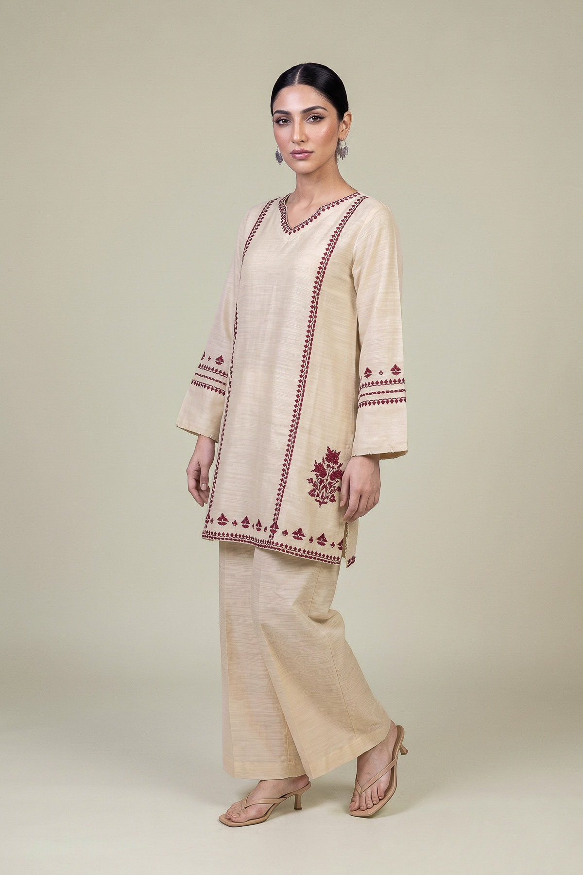 Embroidered Light Khaddar Solid Khaddar Pants - 1-26-457-A-C1-VG