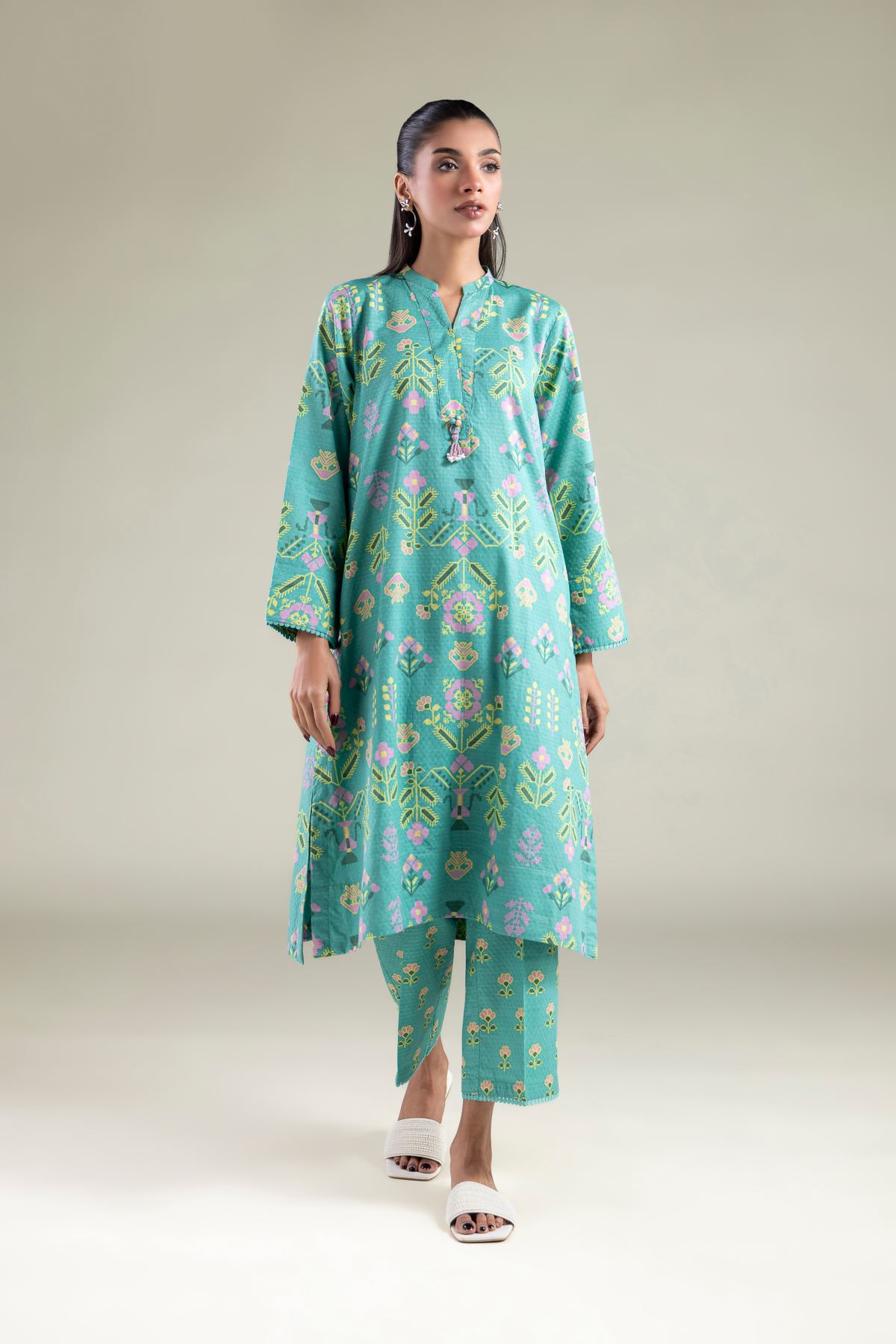Printed Cotton Dobby Pants - 1-26-143-A-F-VG