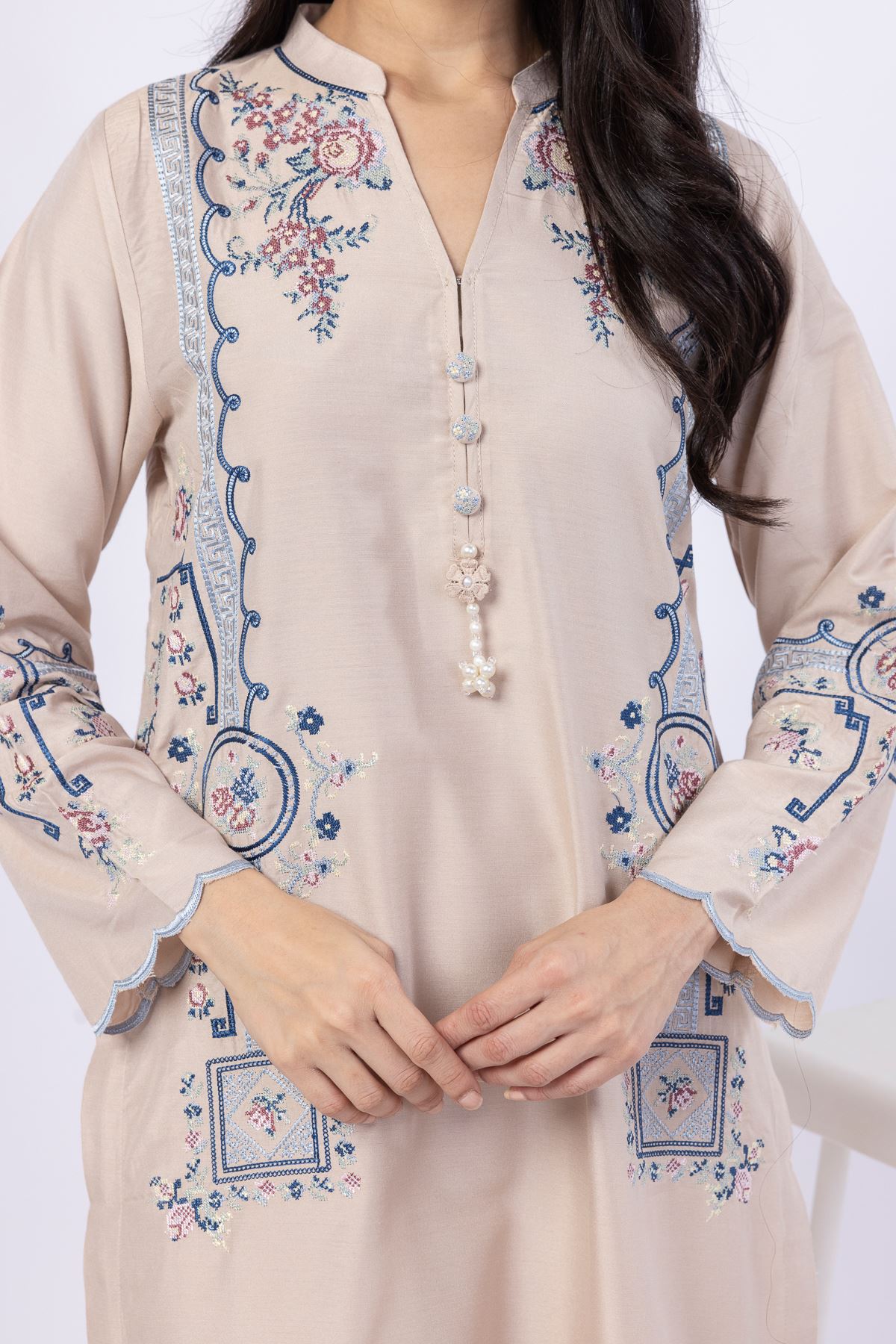 Embroidered Raw Silk Kurta - 25-08-8E6-02TA-VG