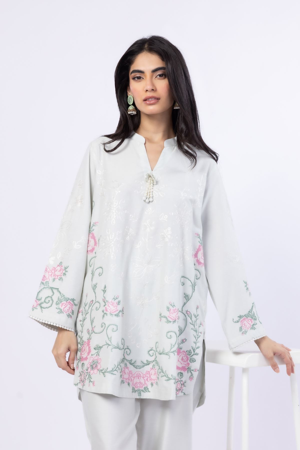 Embroidered Raw Silk Kurta - 25-10-11E12-03TB-VG