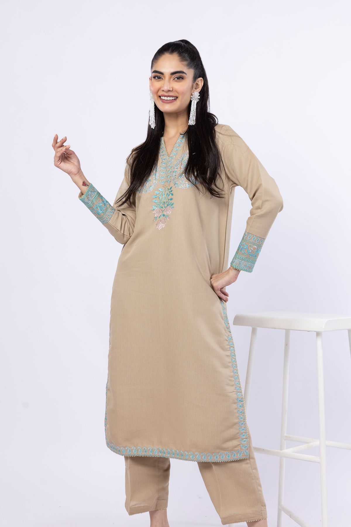 Embroidered Cotton Reflex Kurta - 25-08-8E6-02TA-VG